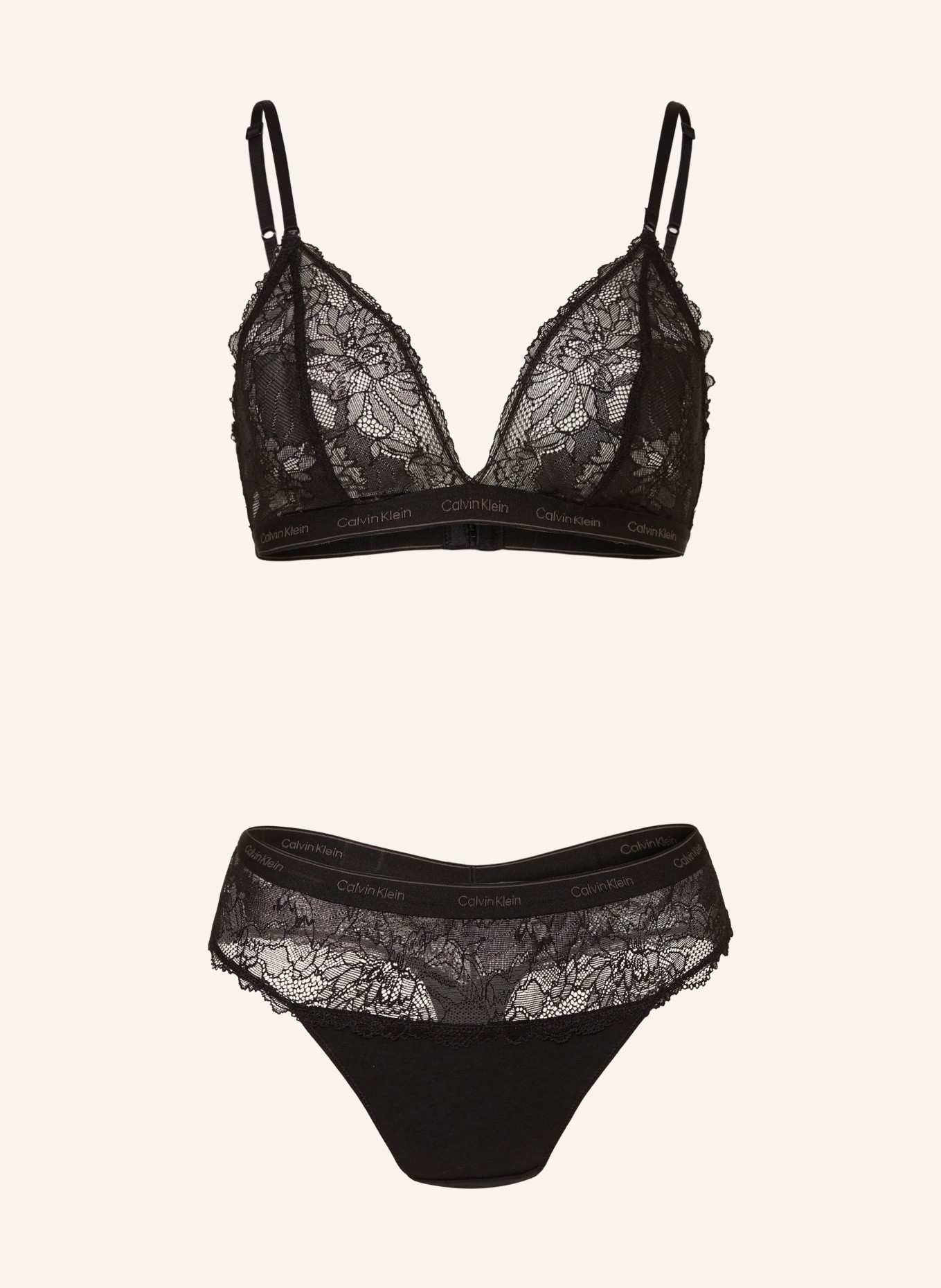 Calvin Klein Set MODERN LACE Triangle bra and thong in black