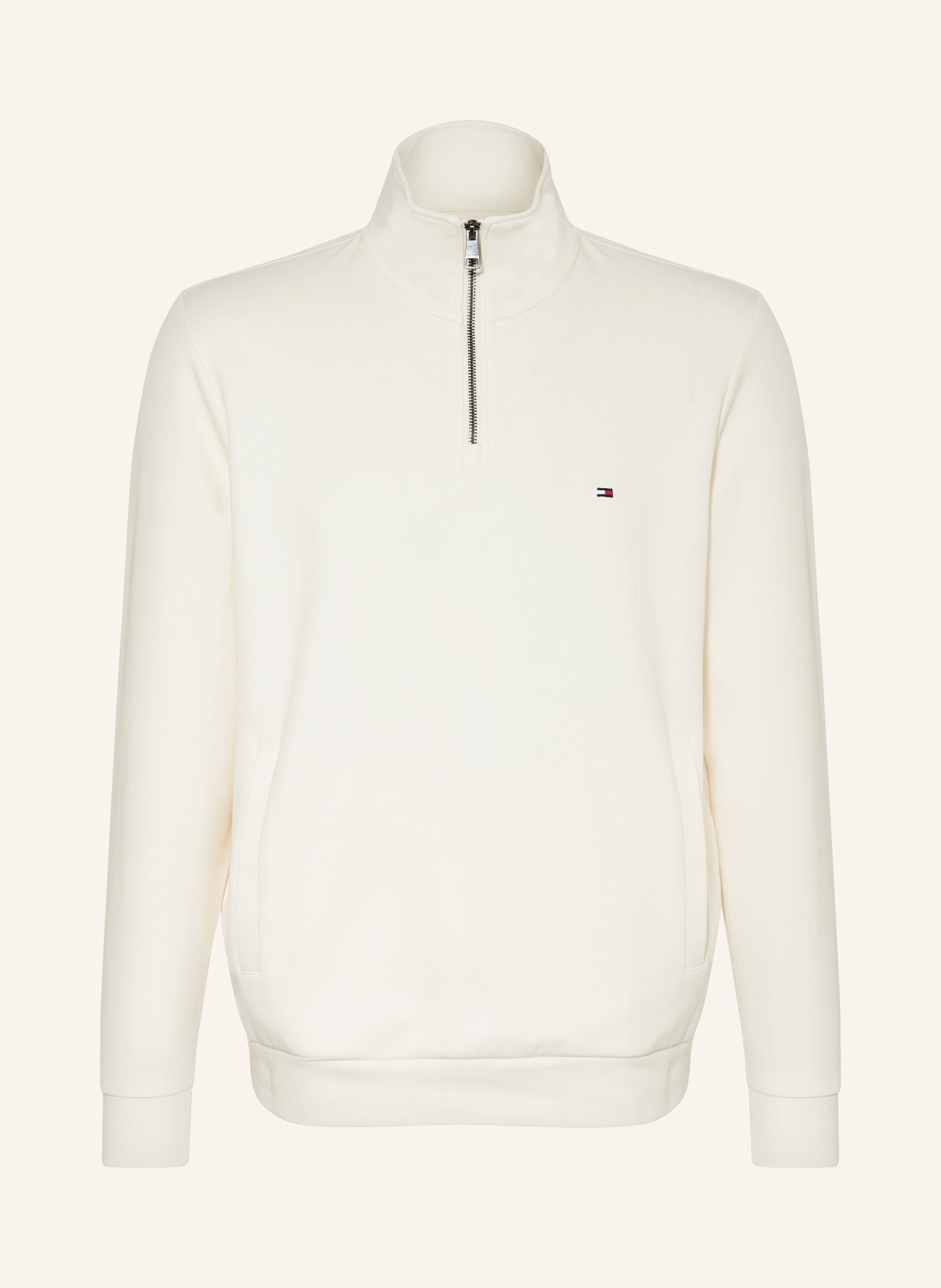 TOMMY HILFIGER Half zip sweater in sweatshirt fabric in ecru