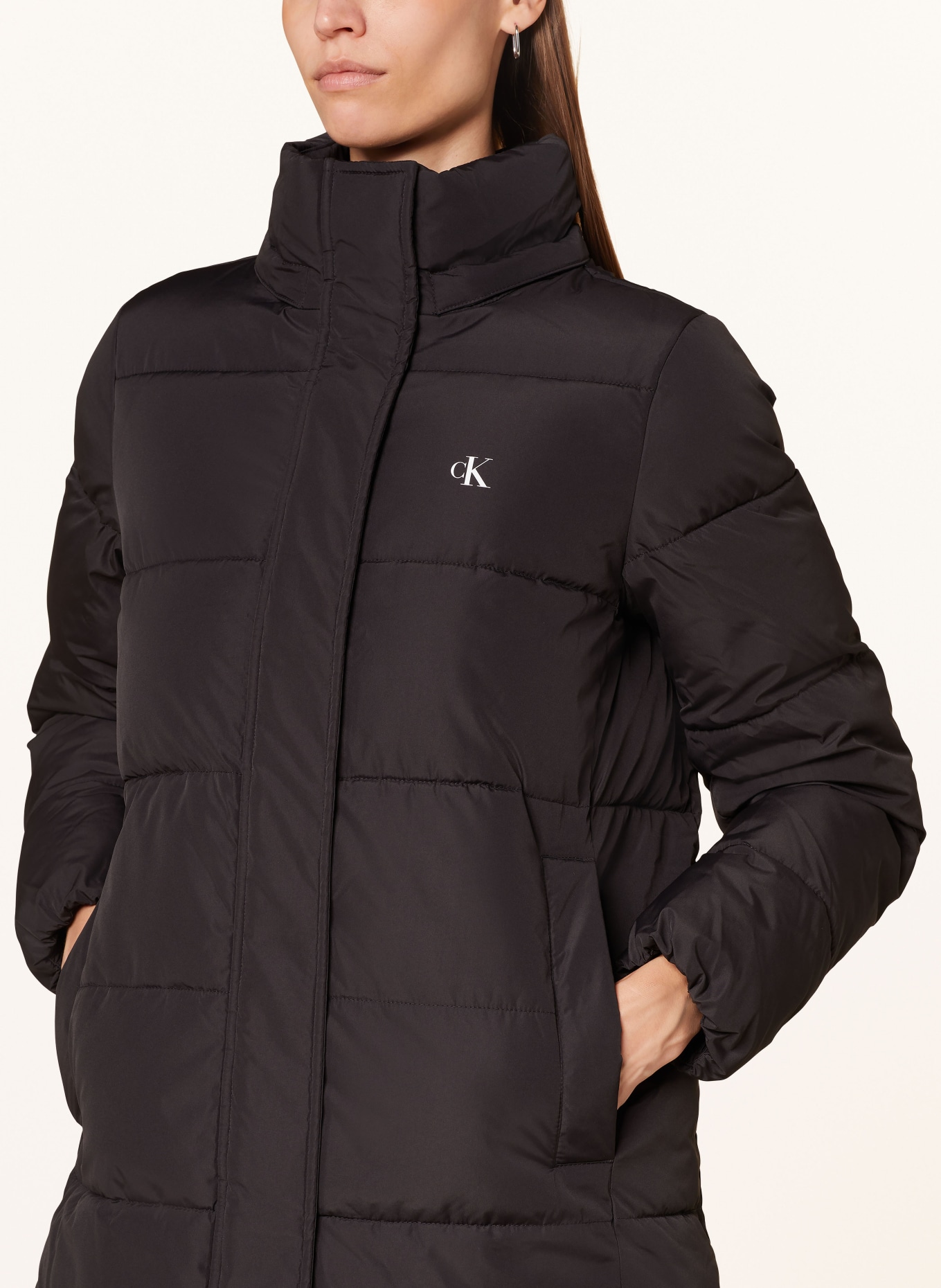Calvin Klein Jeans Quilted coat with removable hood in black