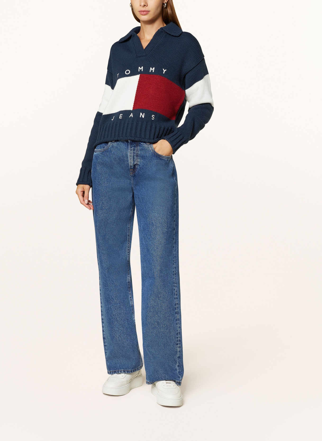 TOMMY JEANS Pullover: DUNKELBLAU / ROT / WEISS