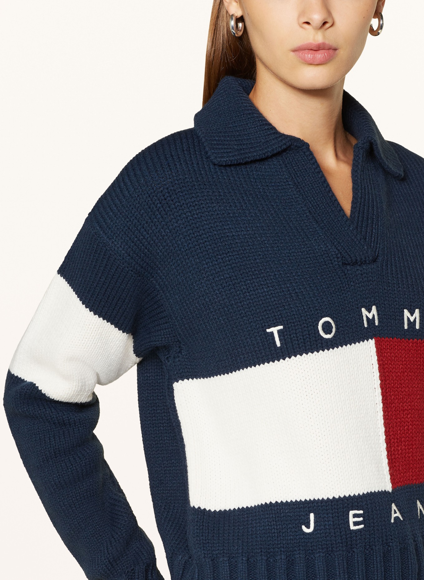 TOMMY JEANS Pullover: DUNKELBLAU / ROT / WEISS