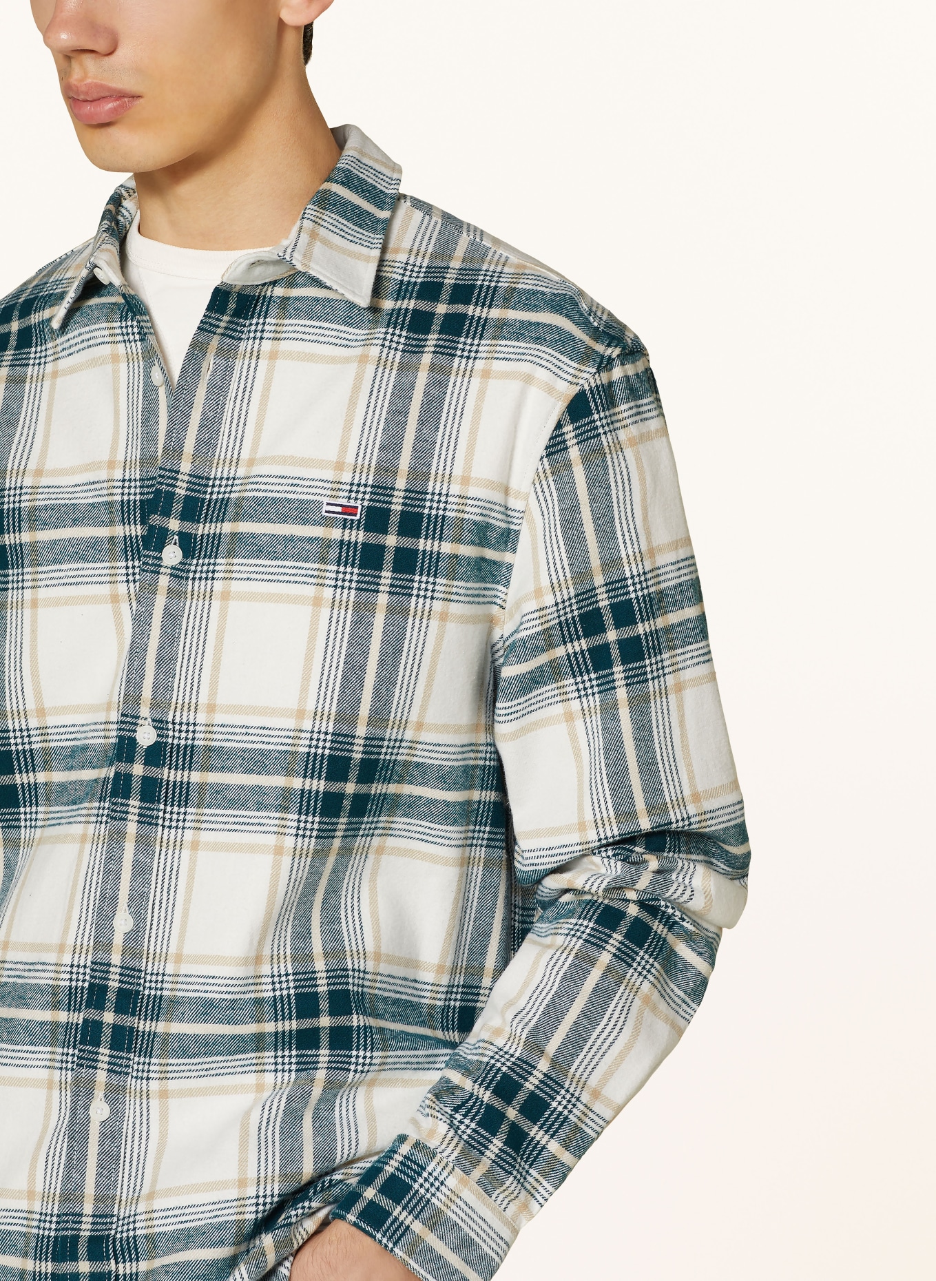 TOMMY JEANS Flanellhemd Regular Fit: WEISS / PETROL / BEIGE