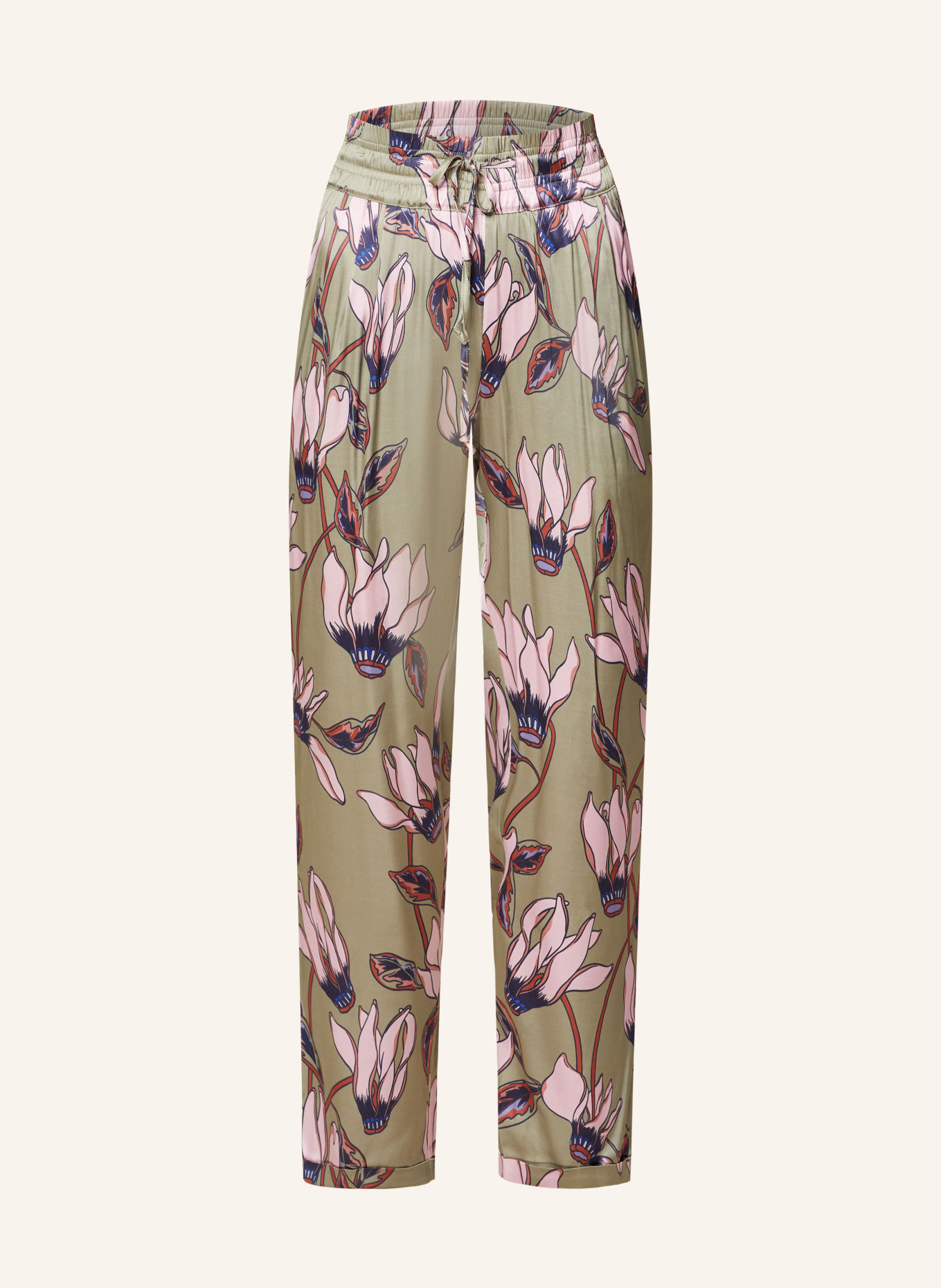 Juvia 7/8 trousers PAULA in satin, Color: OLIVE/ PINK/ DARK BLUE (Image 1)