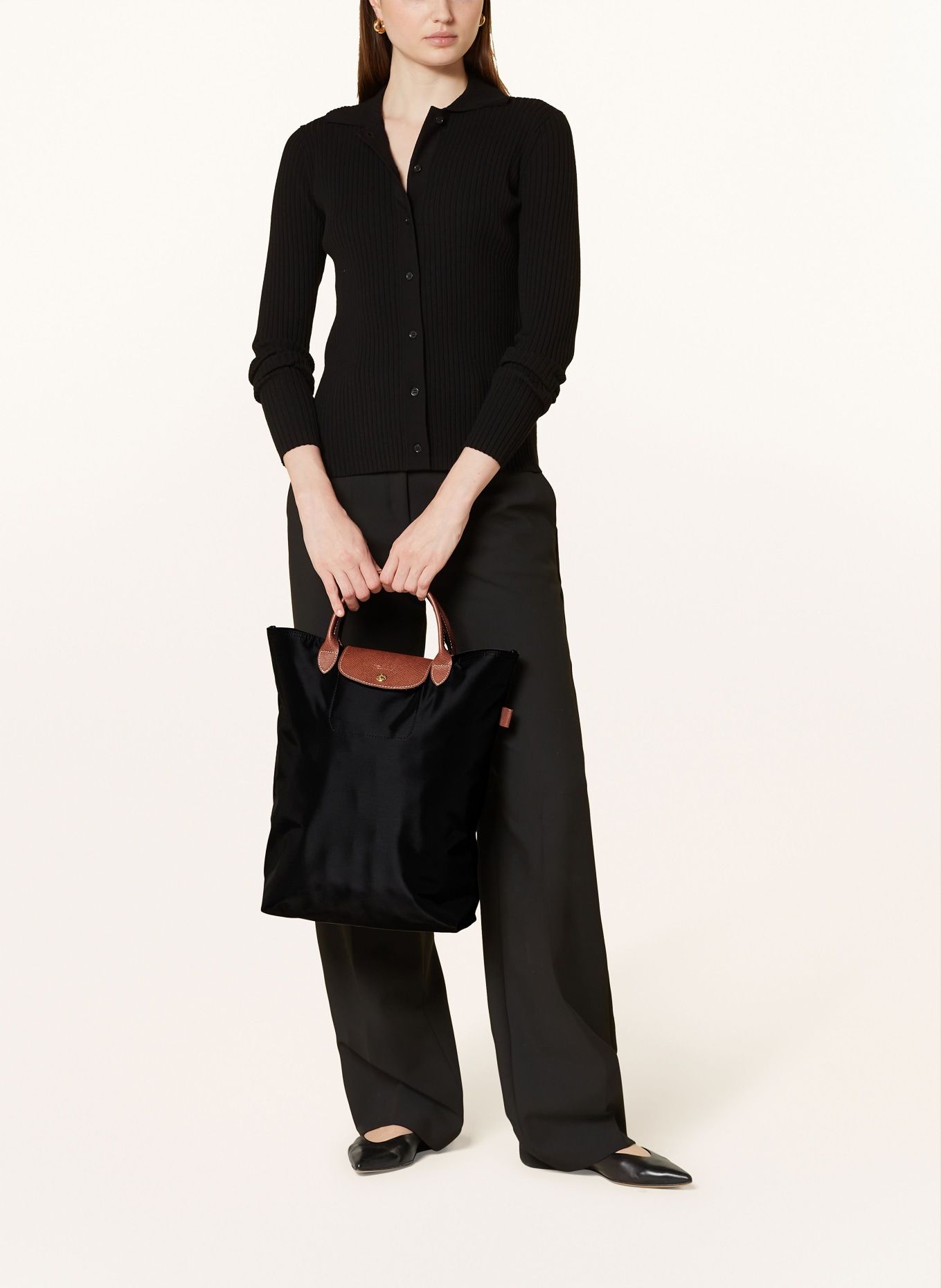 LONGCHAMP Shopper LE PLIAGE: SCHWARZ/ COGNAC