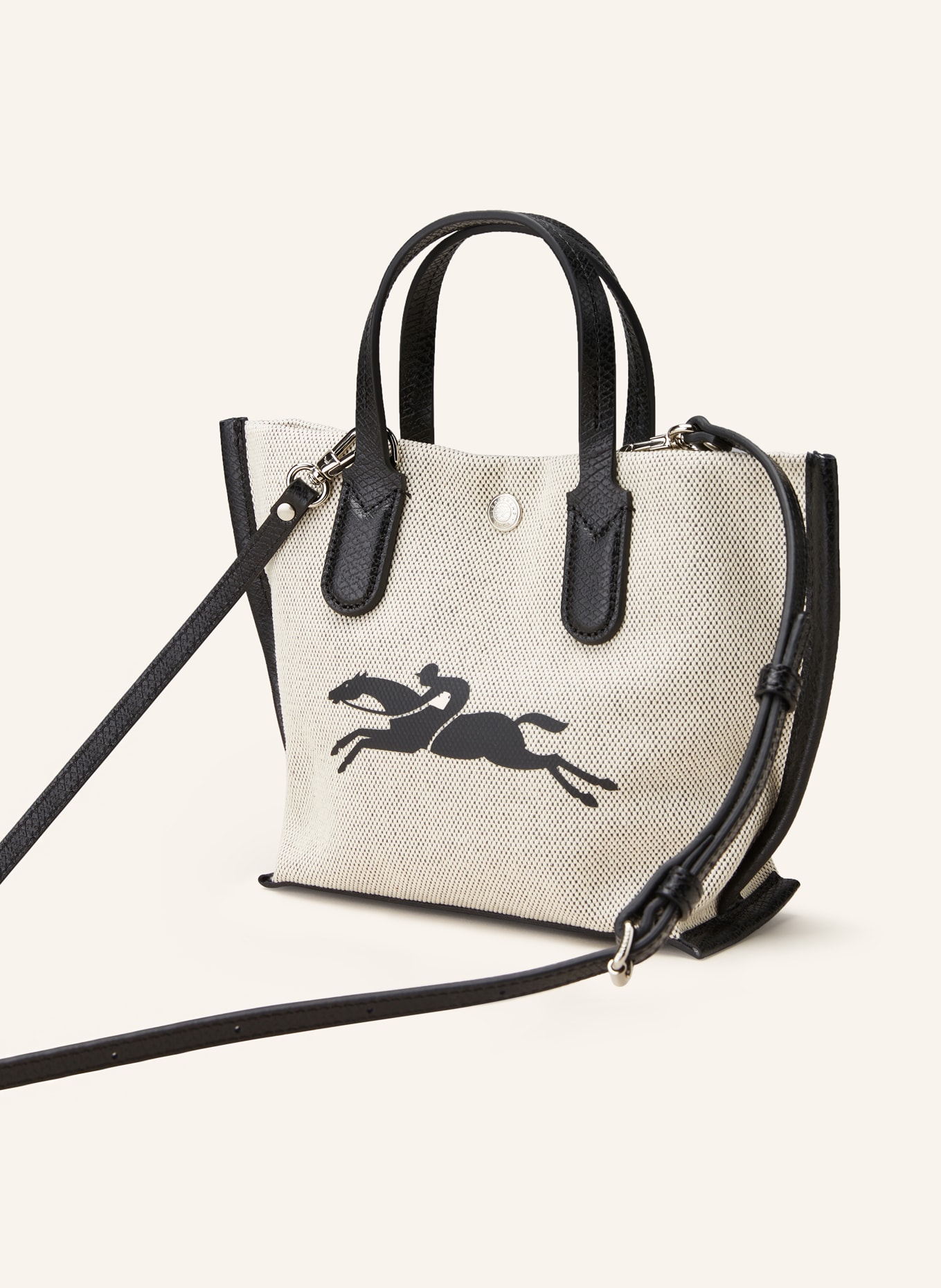 LONGCHAMP Handtasche ESENTIAL TOILE M: ECRU/ SCHWARZ