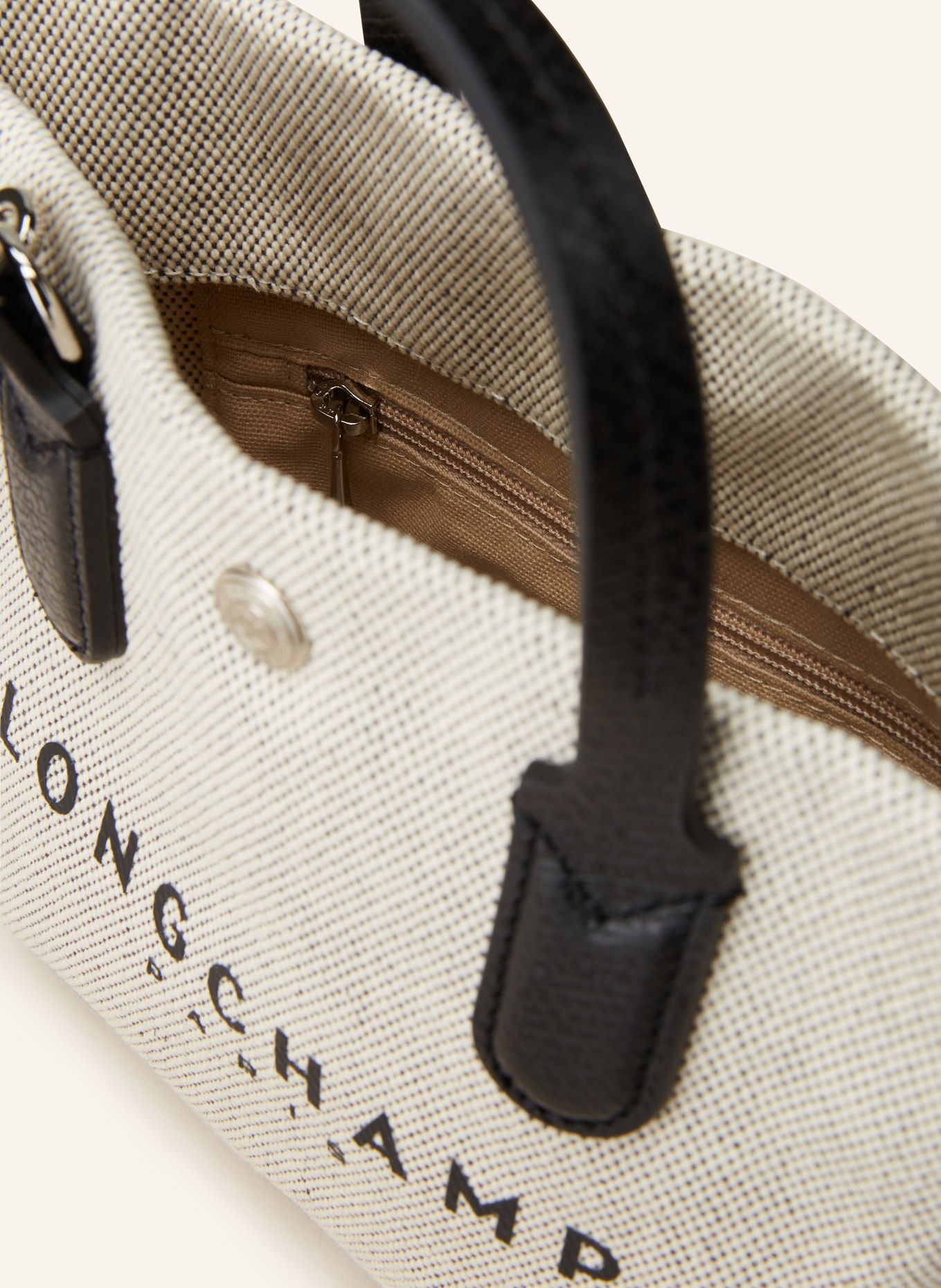 LONGCHAMP Handtasche ESENTIAL TOILE M: ECRU/ SCHWARZ