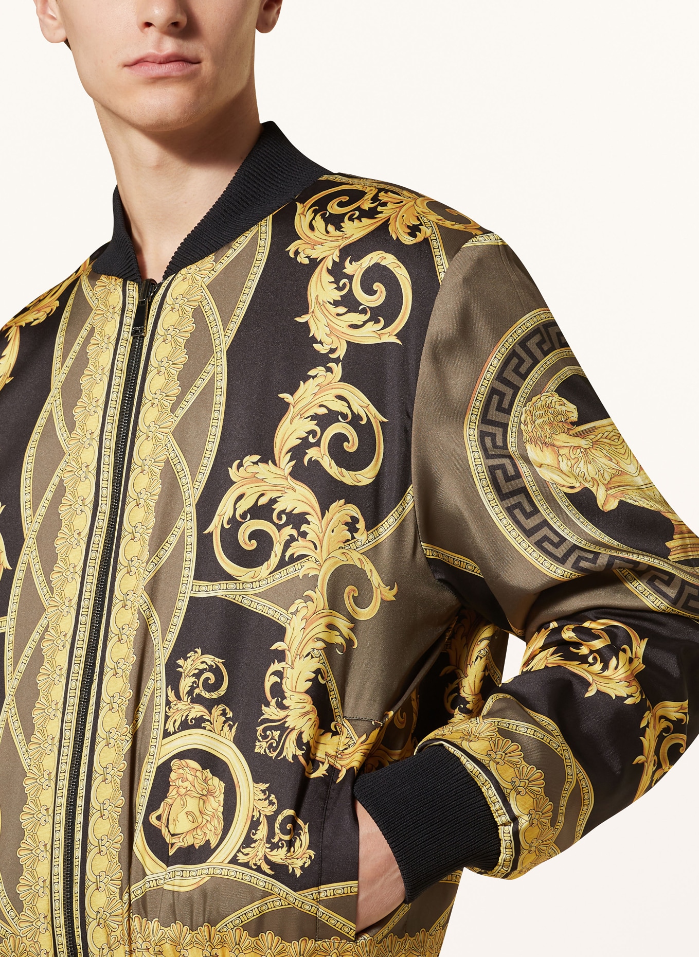 VERSACE Reversible bomber jacket in black white gray