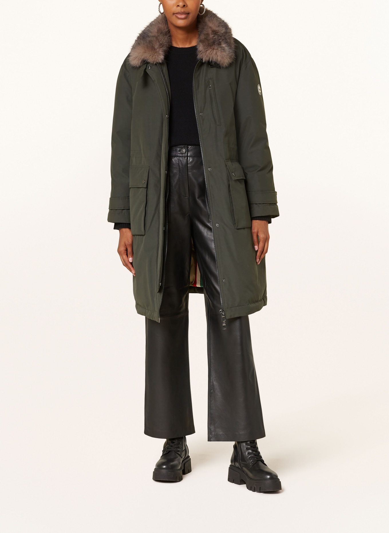 No.1 Como Parka MIRA mit abnehmbarem Kunstpelz: KHAKI