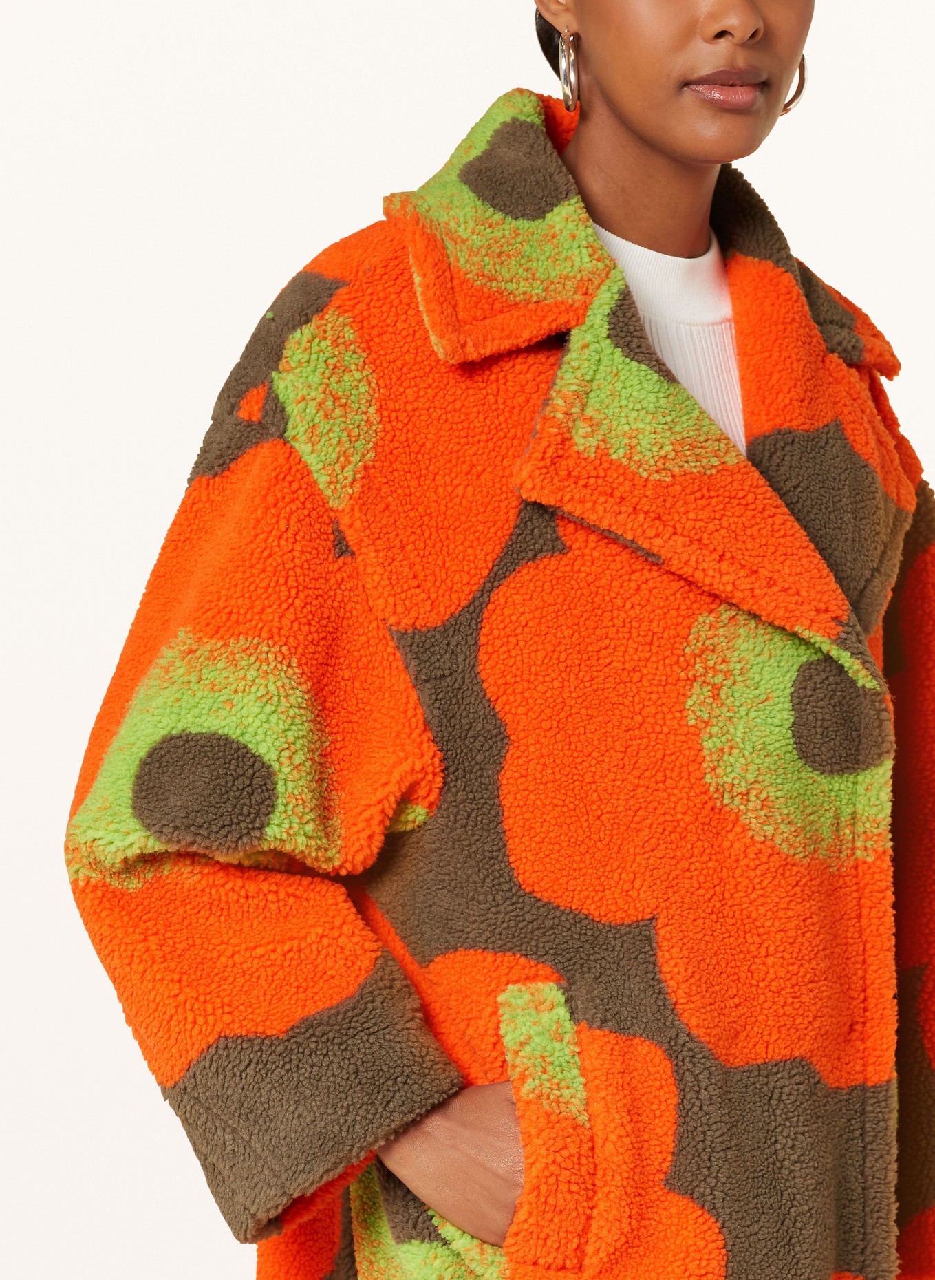 No.1 Como Teddy coat in orange khaki light green