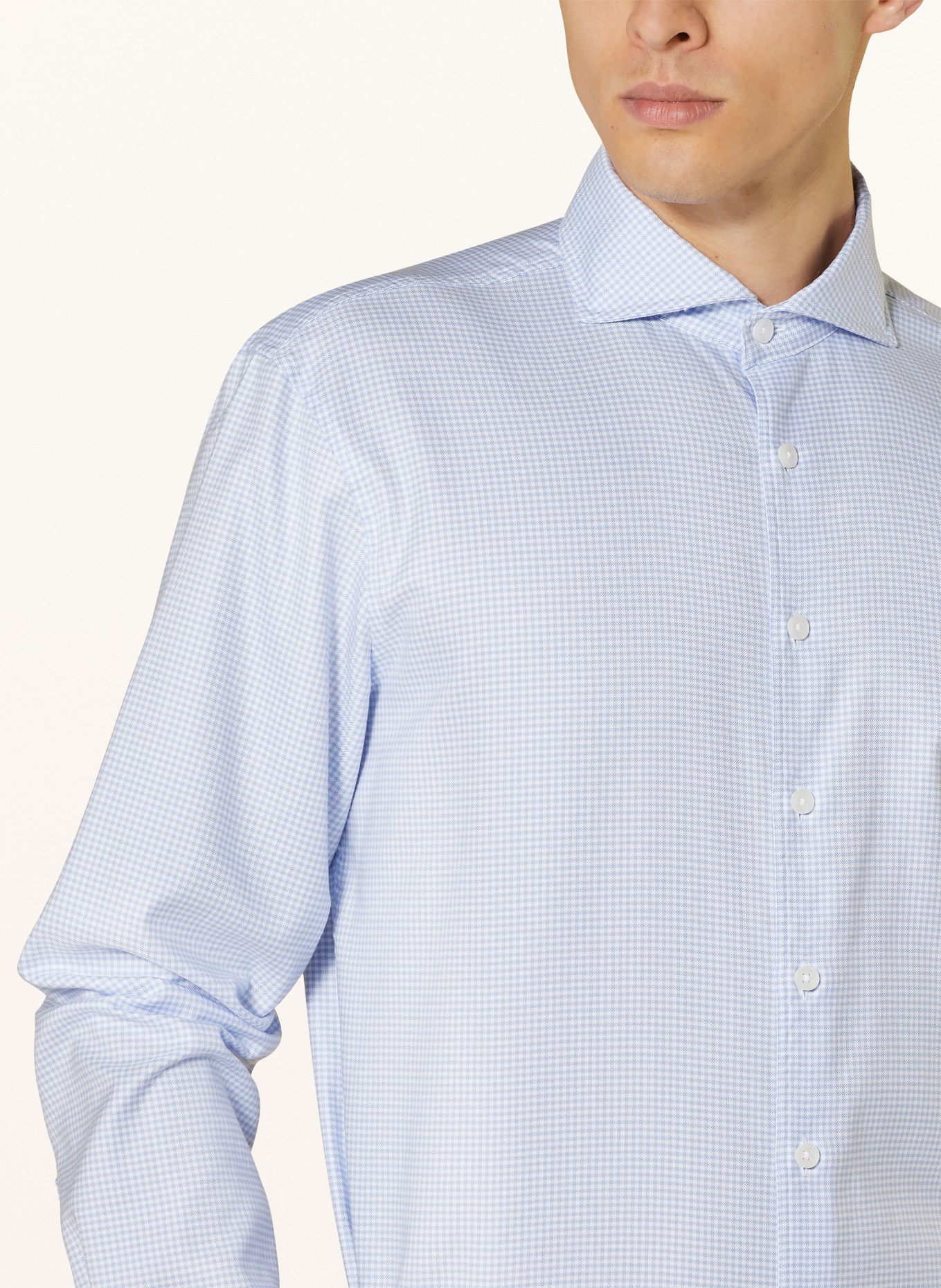 STROKESMAN'S Hemd Regular Fit mit extralangem Arm: HELLBLAU / WEISS