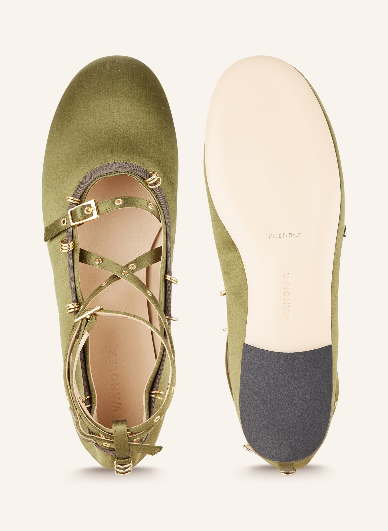 WANDLER Baleriny JUNE z satyny: ZIELONY