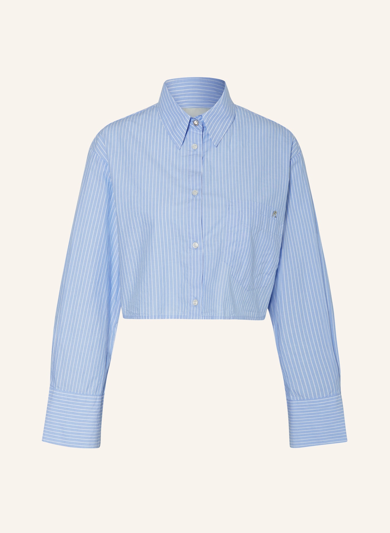 REPLAY Cropped shirt blouse, Color: LIGHT BLUE/ WHITE (Image 1)