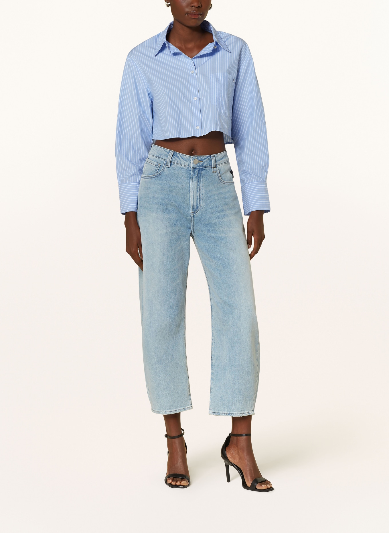 REPLAY Cropped shirt blouse, Color: LIGHT BLUE/ WHITE (Image 2)