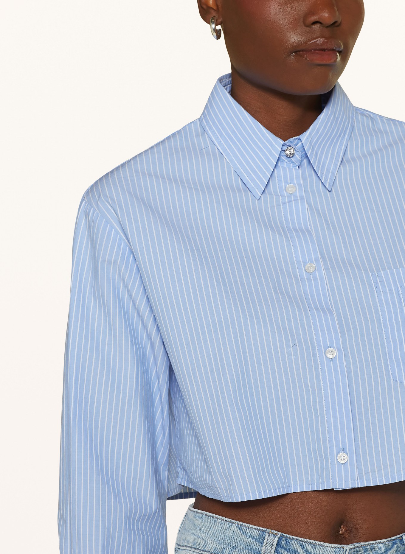 REPLAY Cropped shirt blouse, Color: LIGHT BLUE/ WHITE (Image 4)