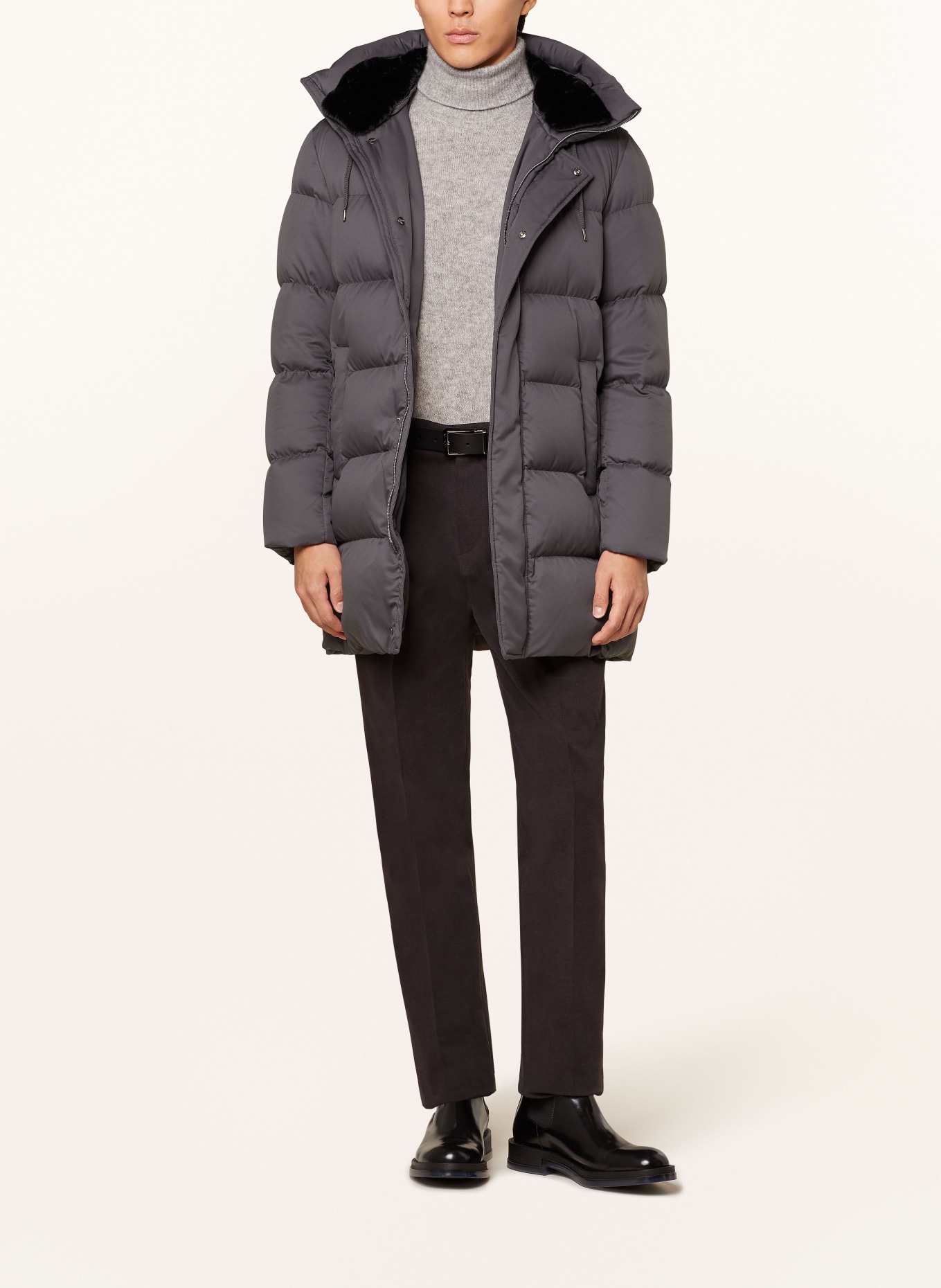 HERNO Down jacket with detachable faux fur: DARK GRAY