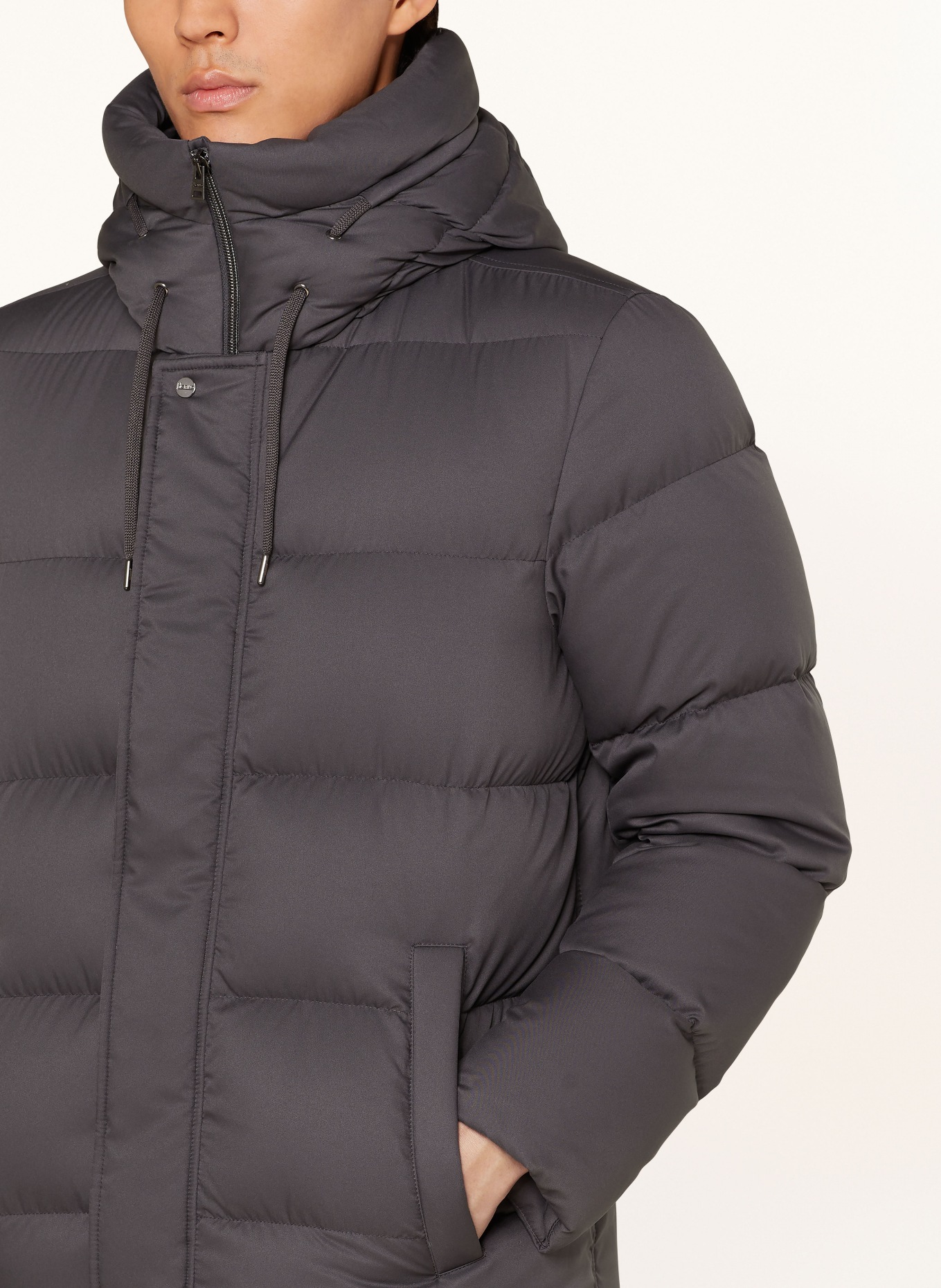 HERNO Down jacket with detachable faux fur: DARK GRAY