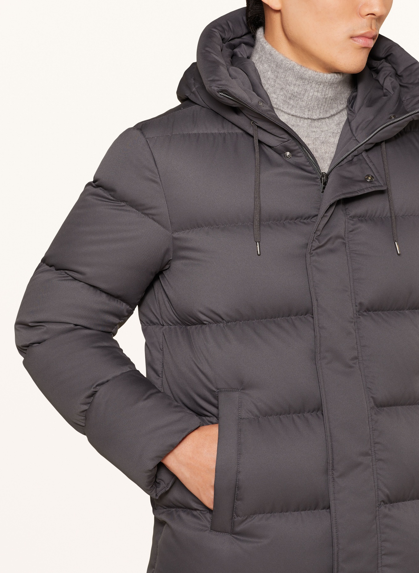HERNO Down jacket with detachable faux fur: DARK GRAY