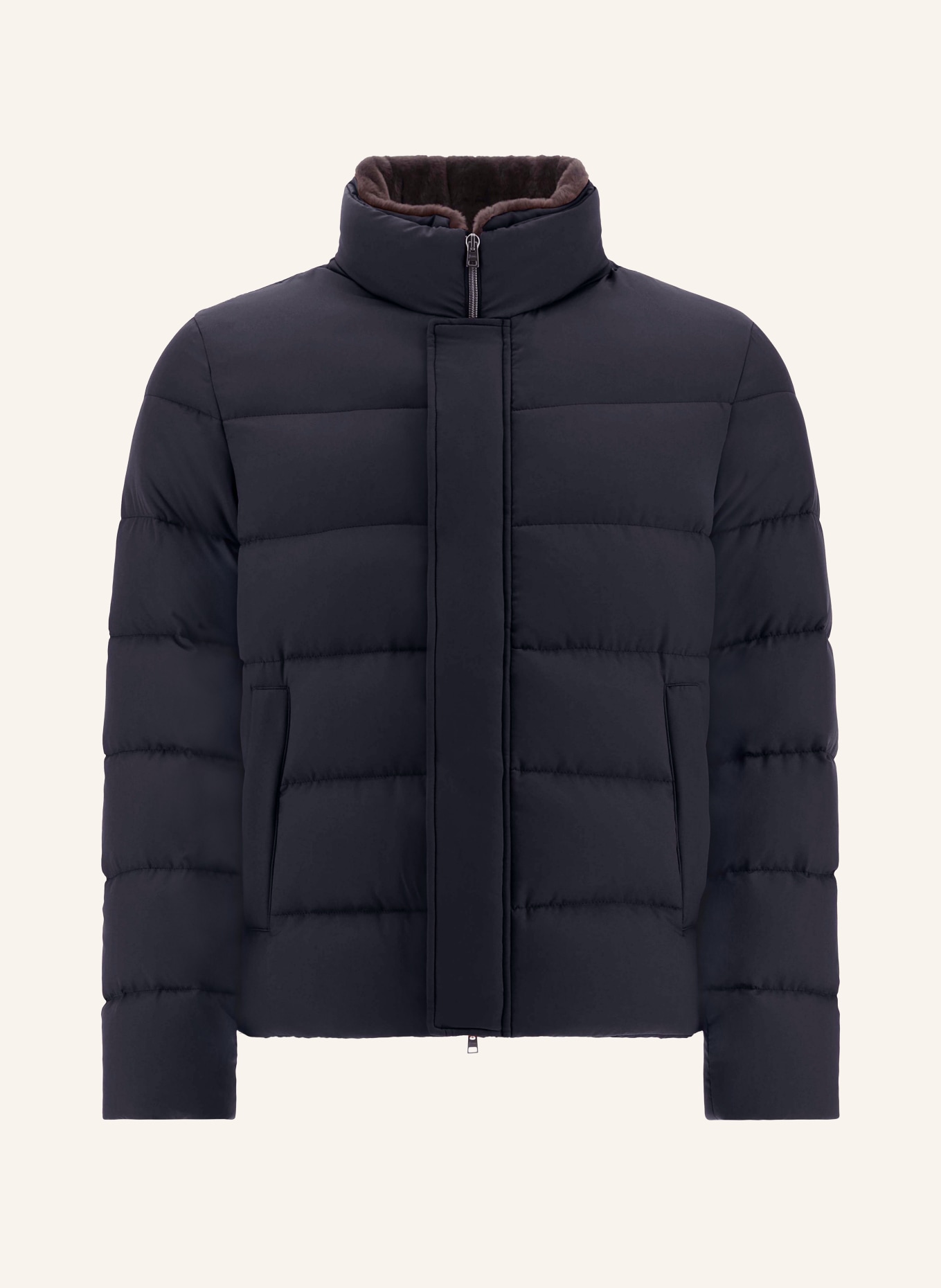 HERNO Down jacket with detachable faux fur in dark blue