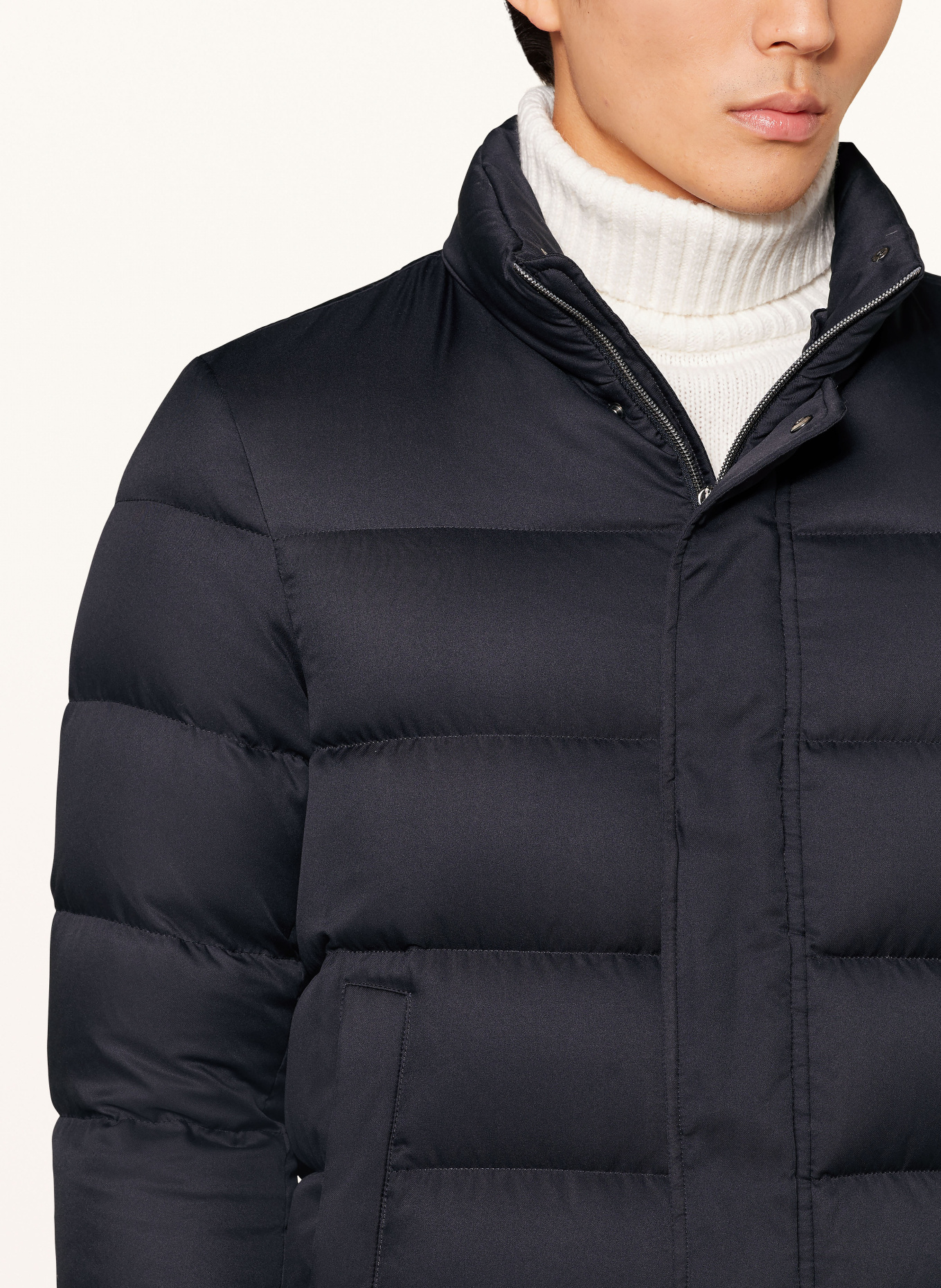HERNO Down jacket with detachable faux fur in dark blue