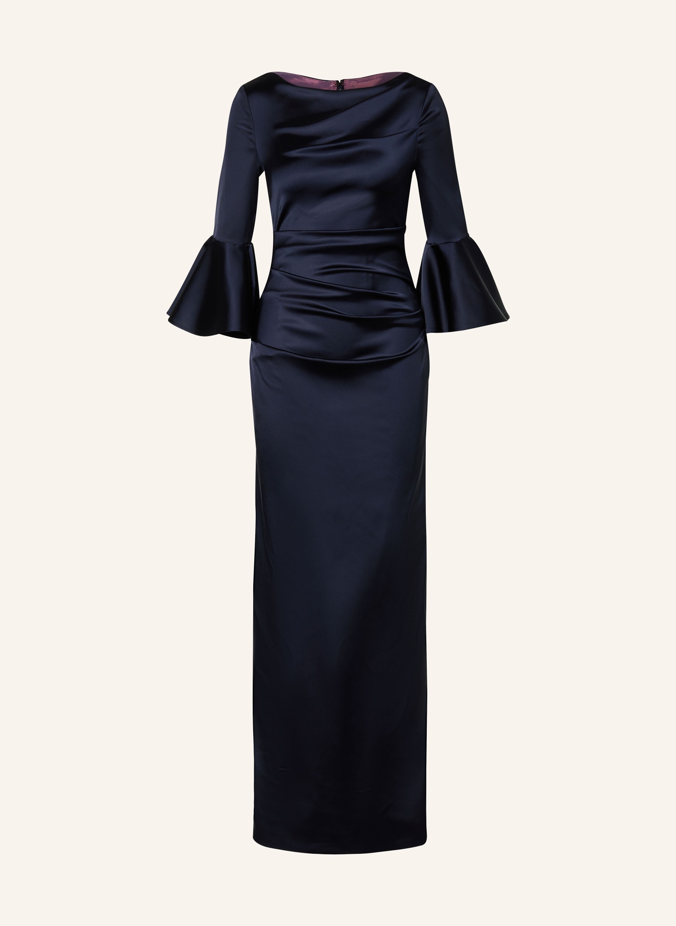 TALBOT RUNHOF Evening dress in satin with frills: DARK BLUE