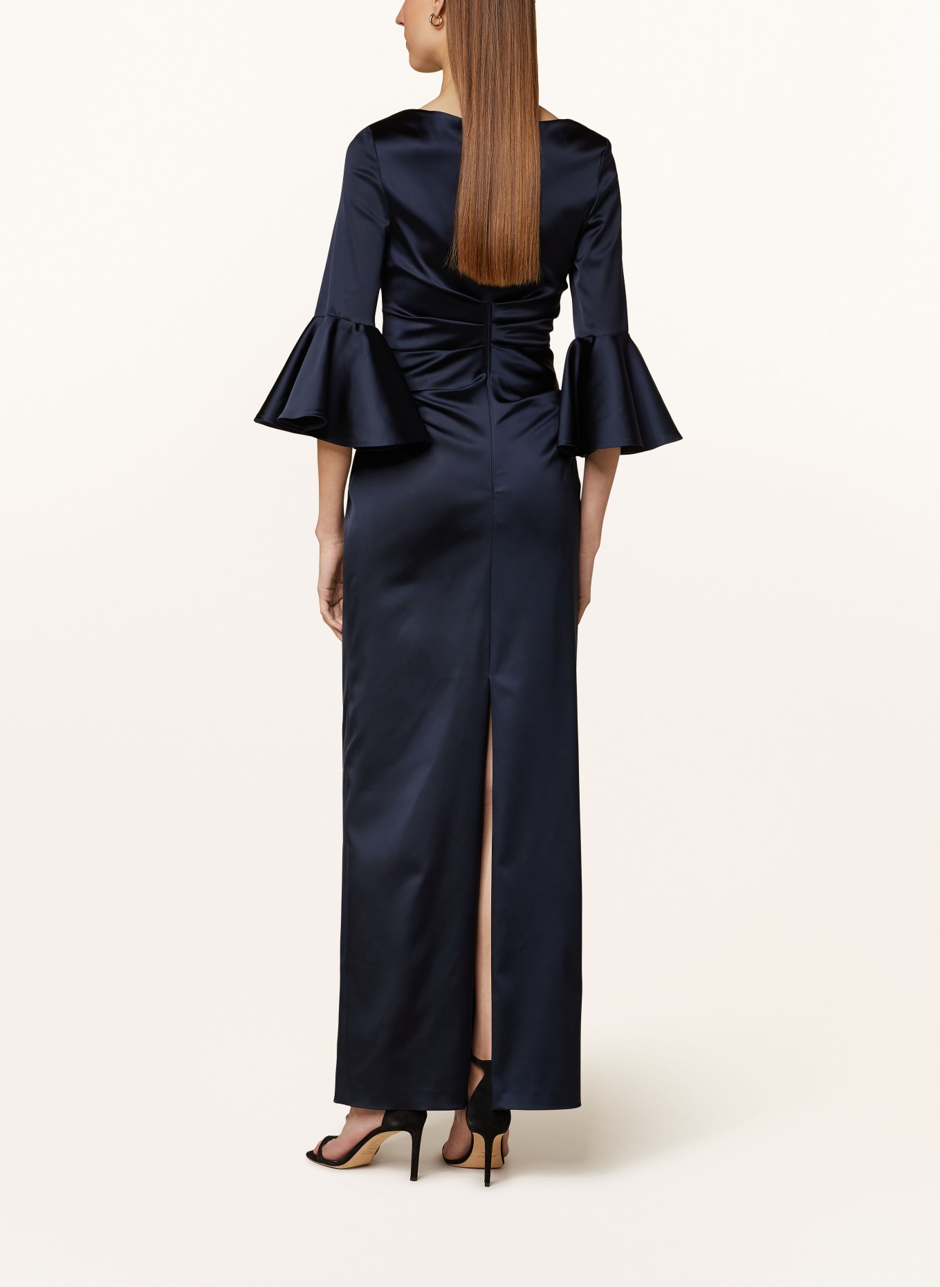 TALBOT RUNHOF Evening dress in satin with frills: DARK BLUE