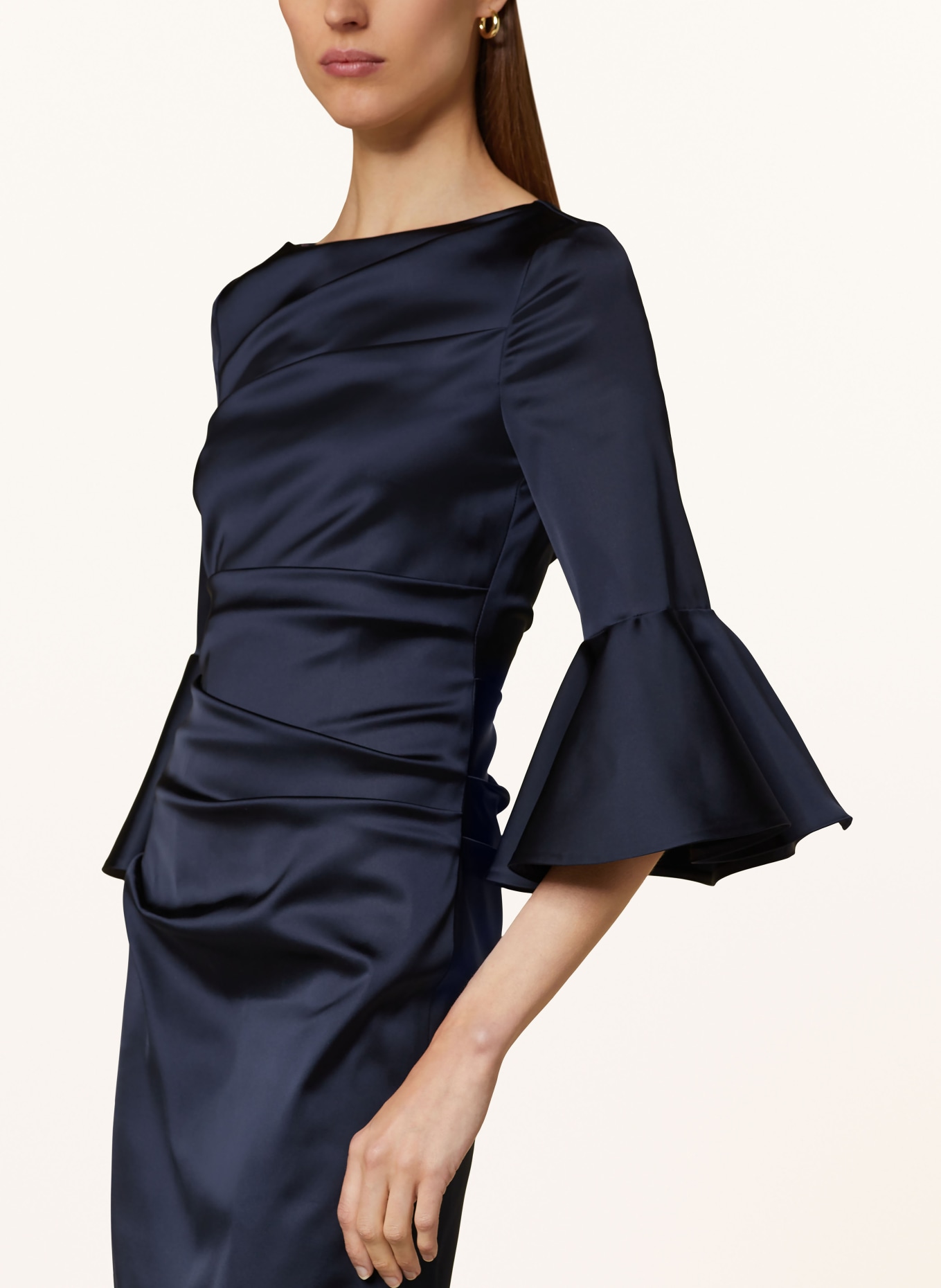 TALBOT RUNHOF Evening dress in satin with frills: DARK BLUE