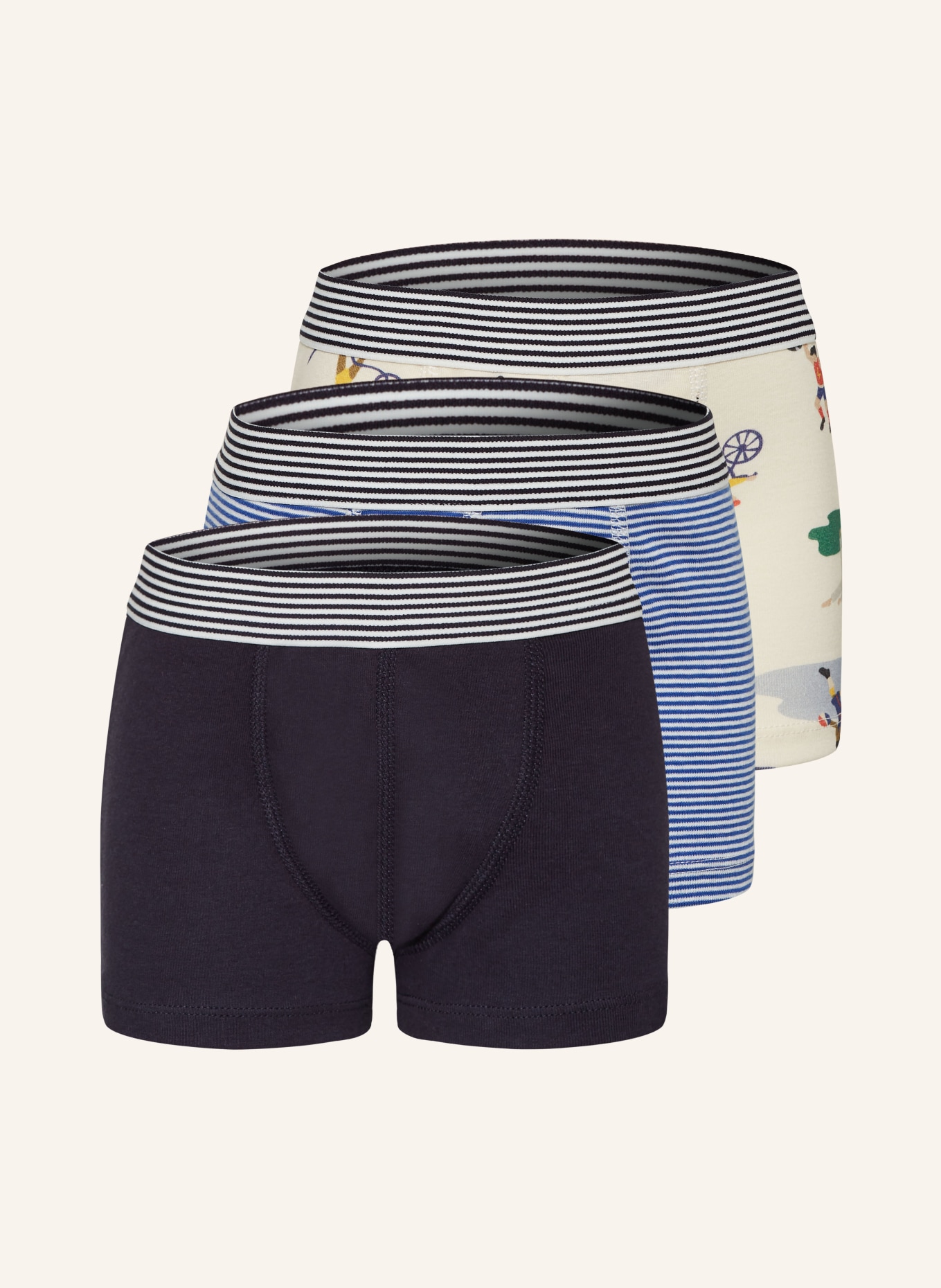 PETIT BATEAU 3er-Pack Boxershorts: DUNKELBLAU / BLAU / BEIGE