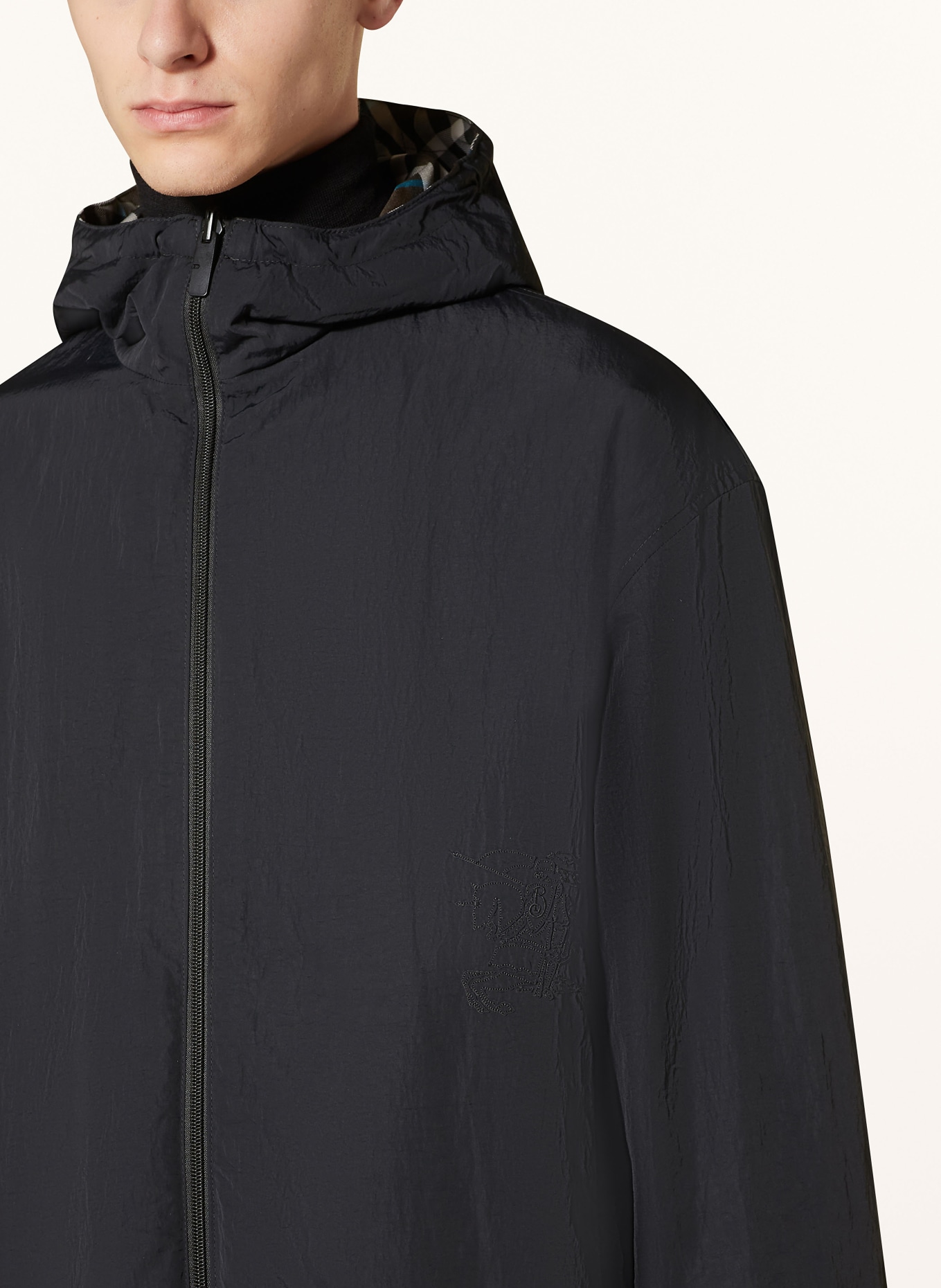 BURBERRY Jacke: SCHWARZ/ WEISS/ PETROL