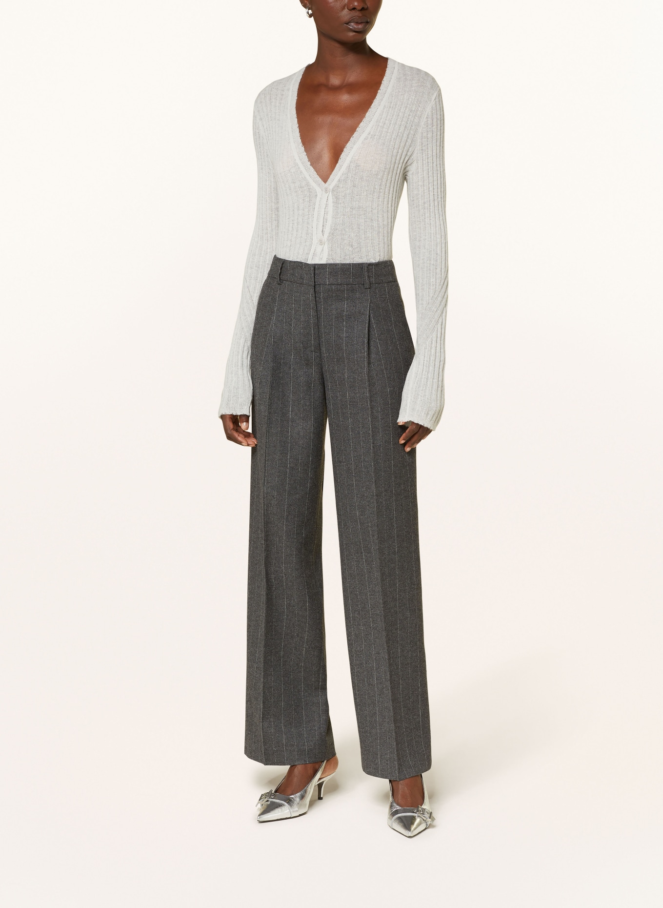 PESERICO EASY Wide leg trousers, Color: DARK GRAY/ LIGHT GRAY (Image 2)