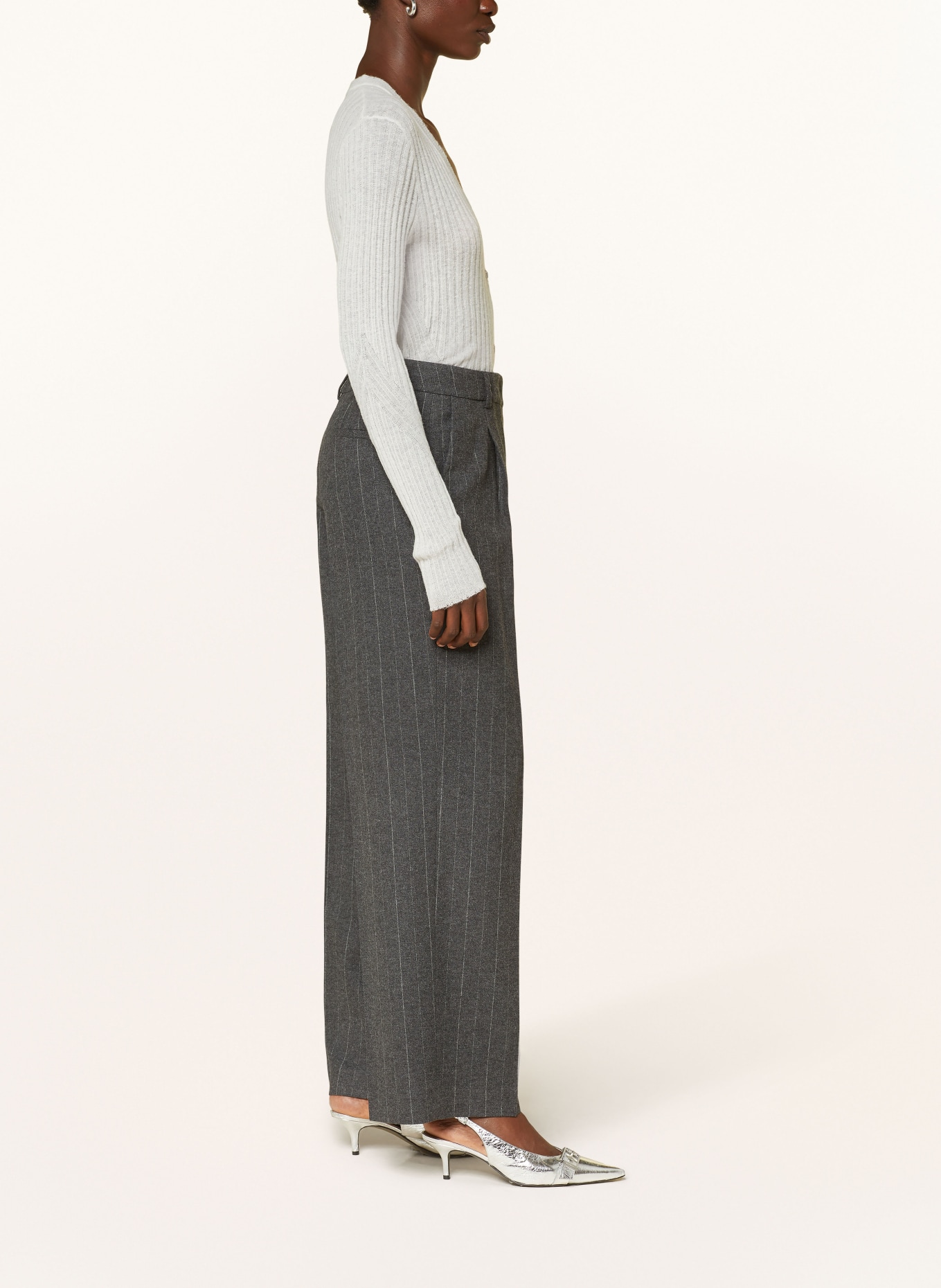 PESERICO EASY Wide leg trousers, Color: DARK GRAY/ LIGHT GRAY (Image 4)