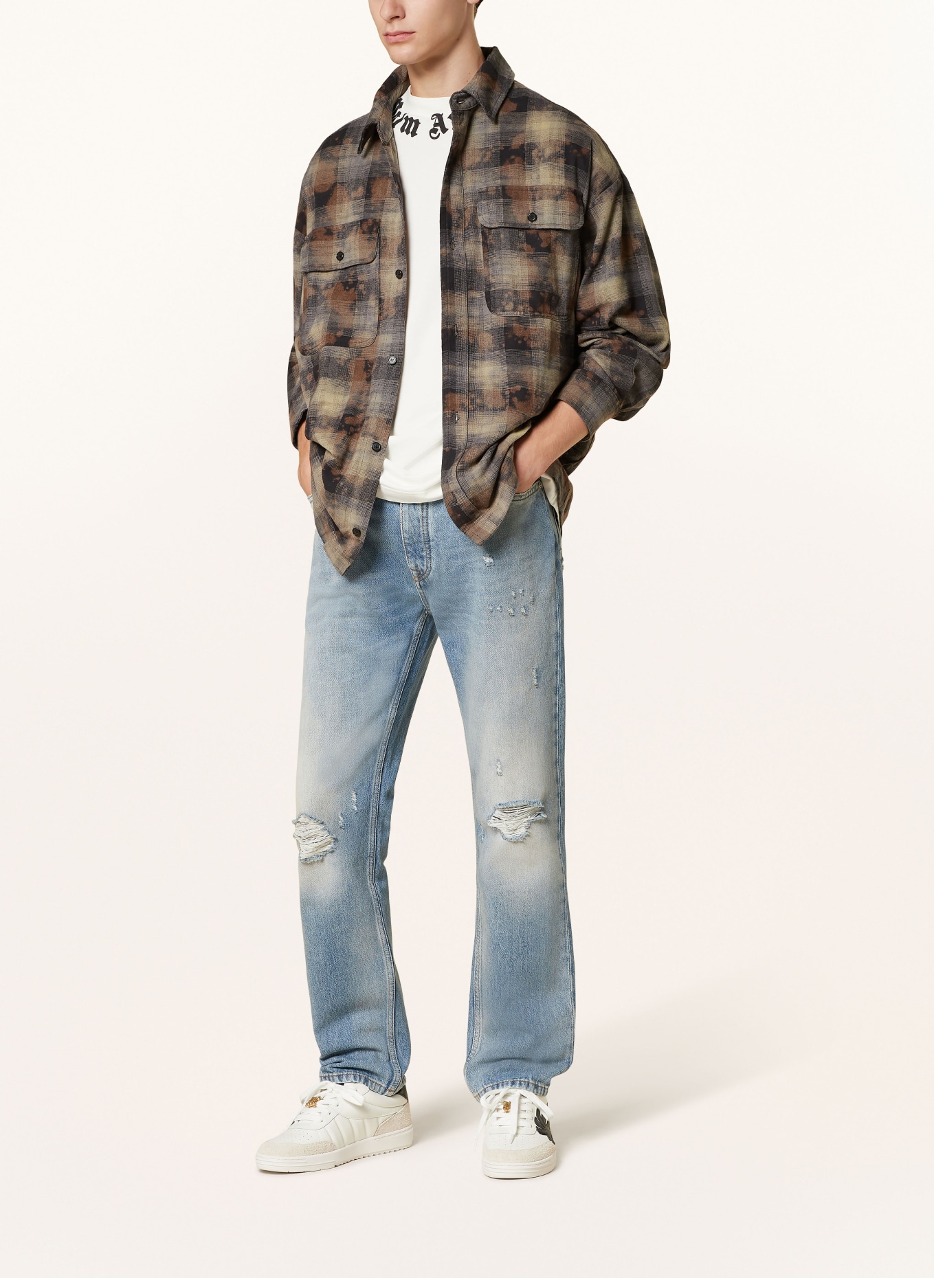 Palm Angels Jeansy w stylu destroyed regular fit: LIGHT GREY OFF