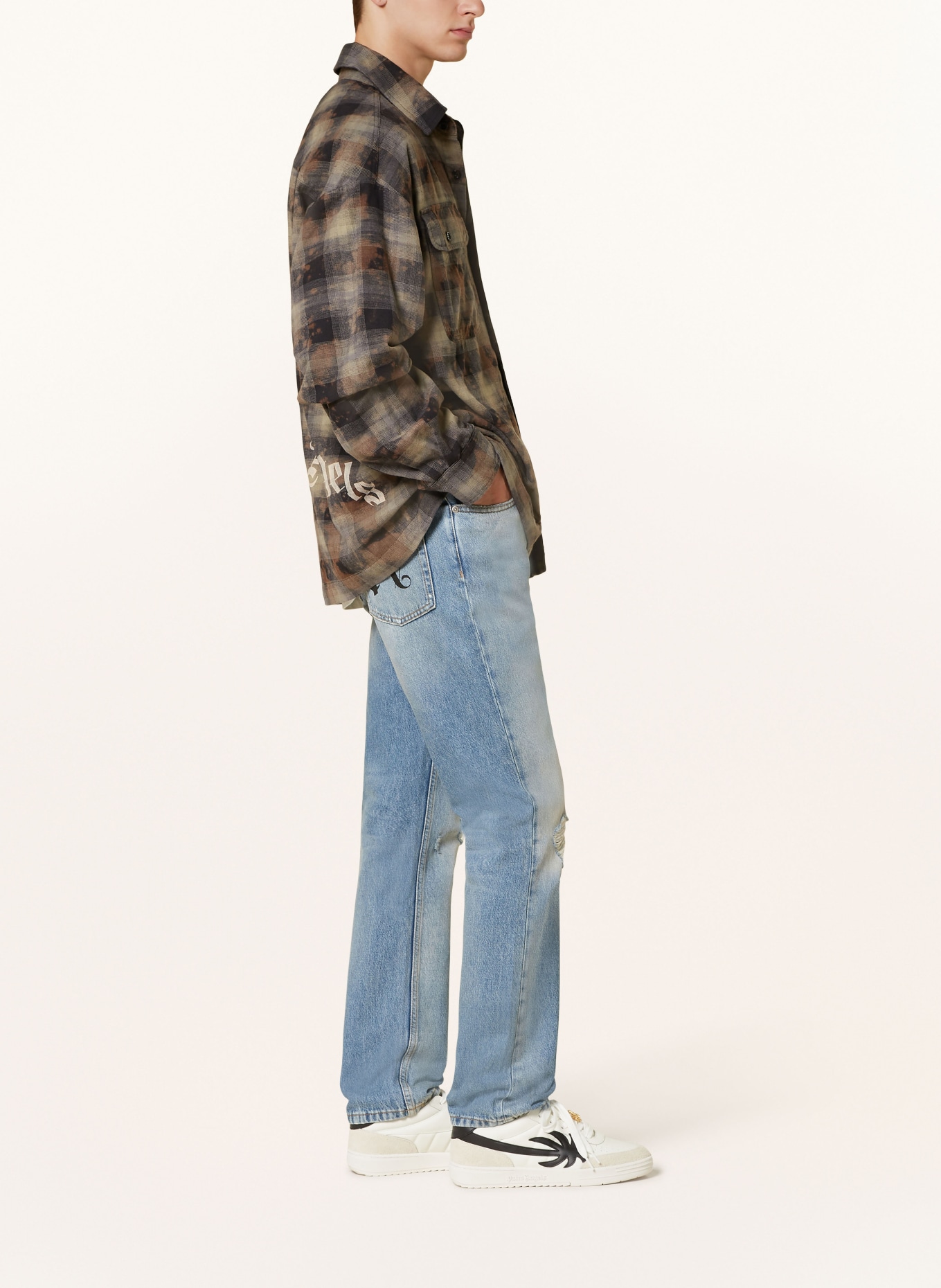 Palm Angels Jeansy w stylu destroyed regular fit: LIGHT GREY OFF
