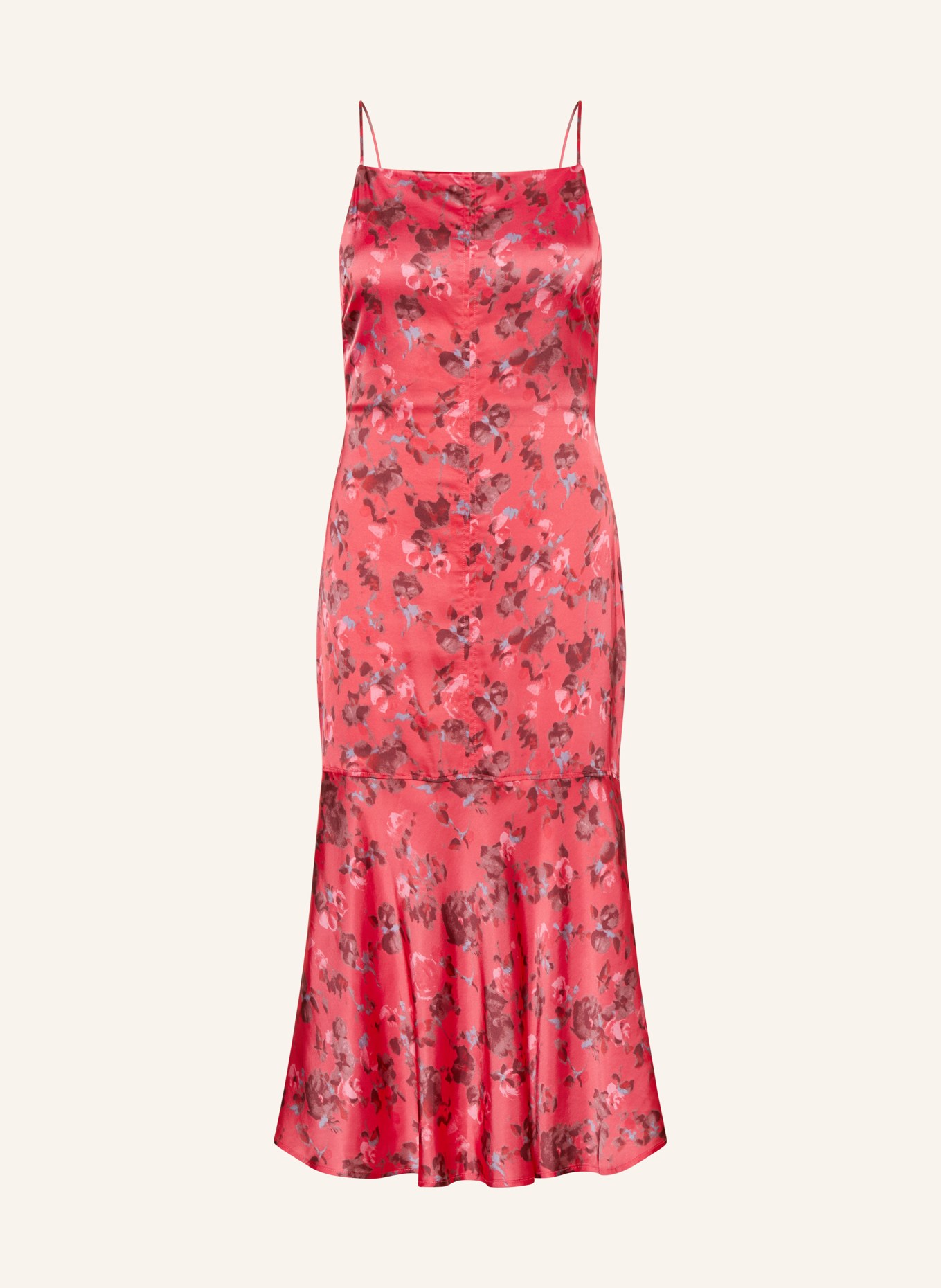 GANNI Satinkleid: FUCHSIA / DUNKELBRAUN / BLAUGRAU