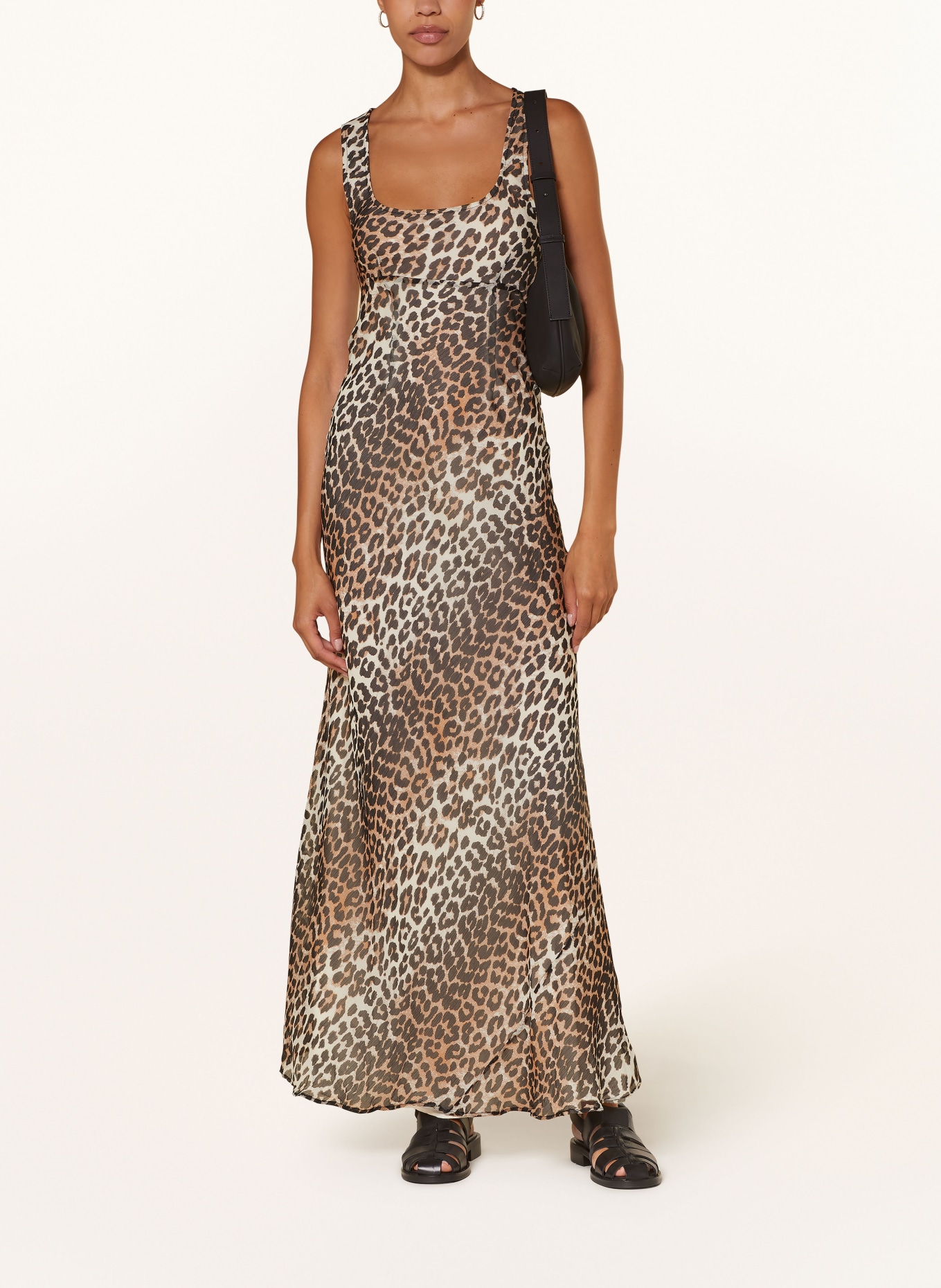 GANNI Chiffonkleid: ECRU / BRAUN / HELLBRAUN