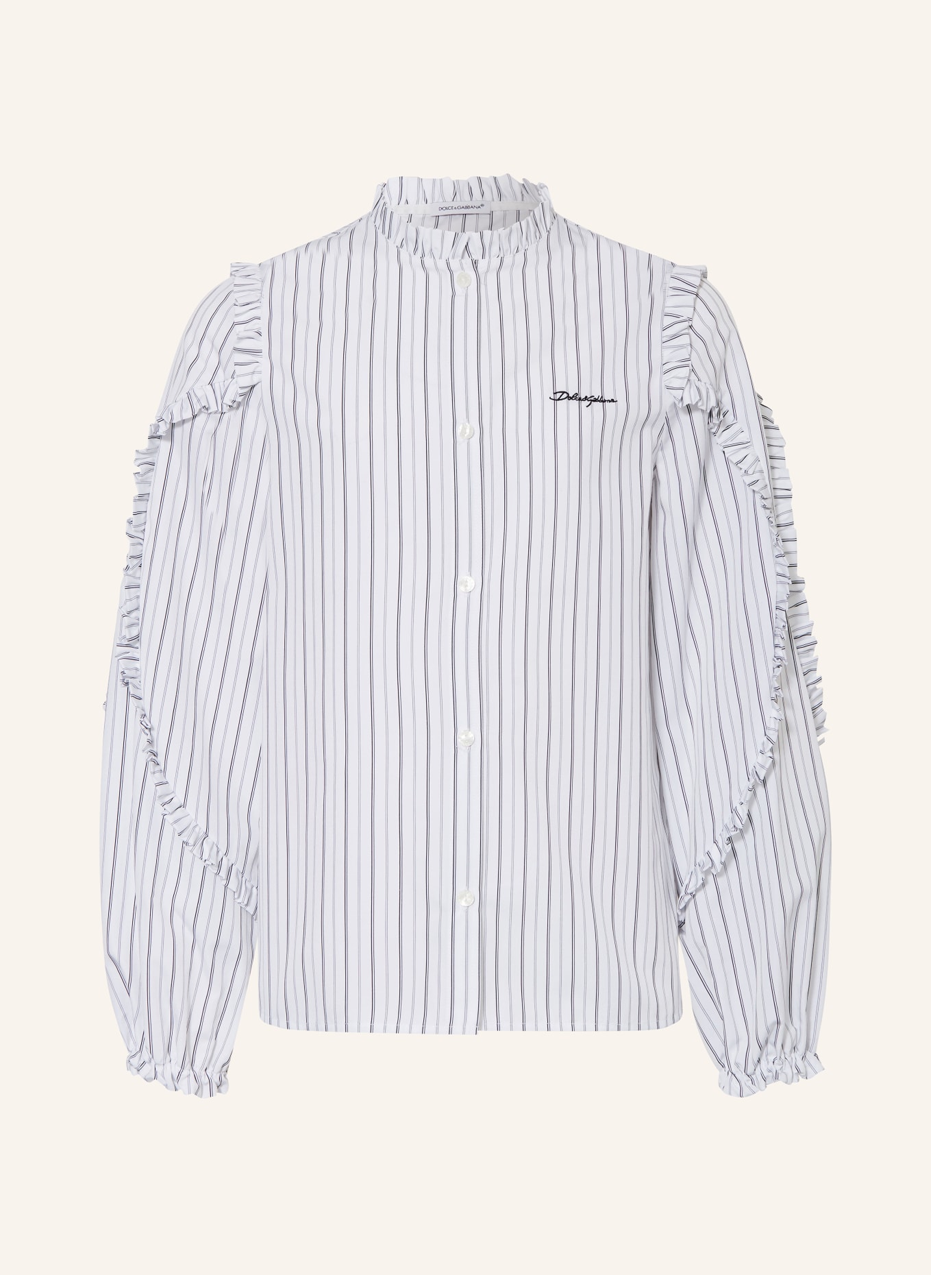 DOLCE & GABBANA Bluse mit Rüschen: WEISS/ SCHWARZ/ GRAU