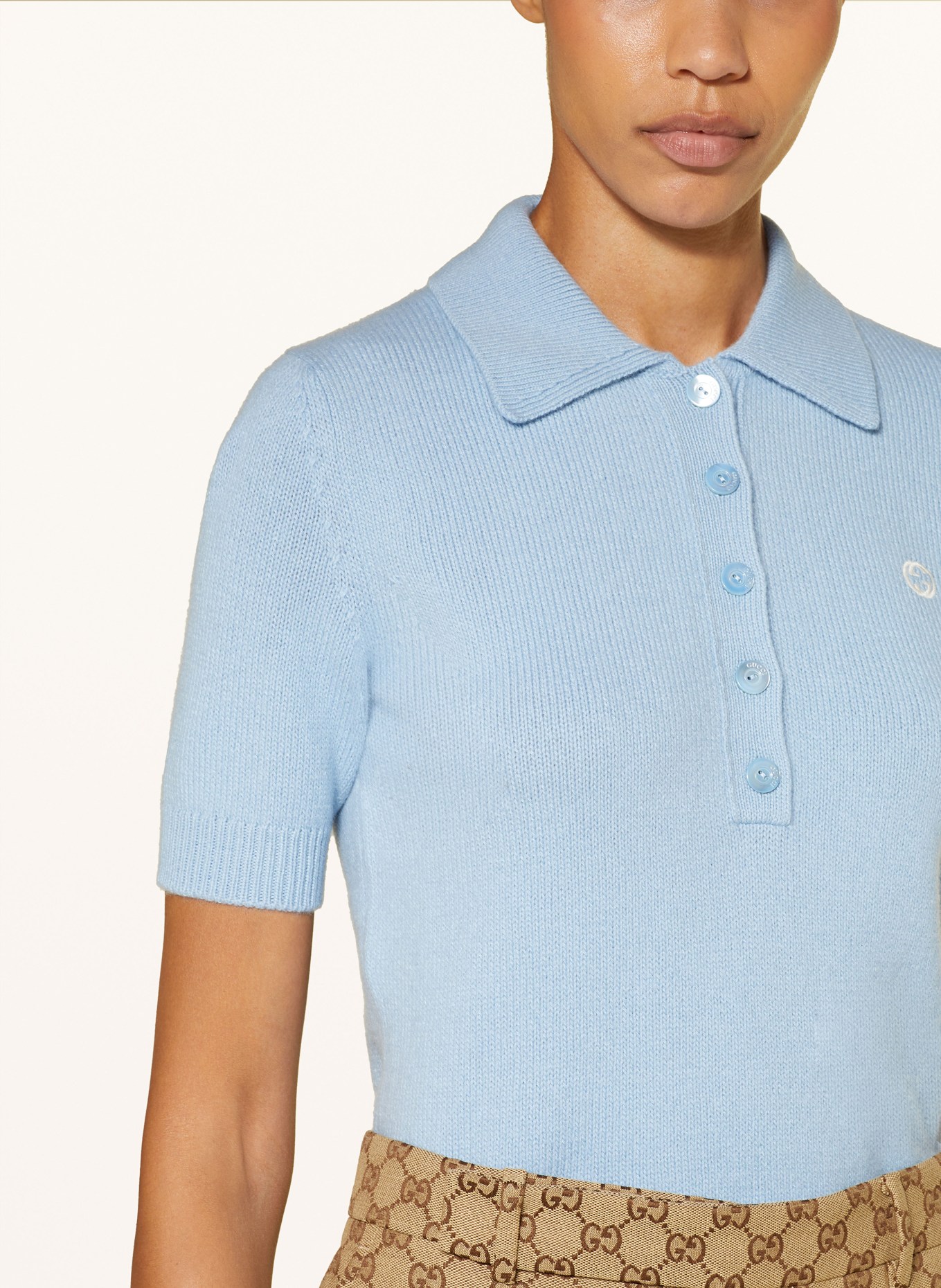 GUCCI Knitted polo shirt in light blue