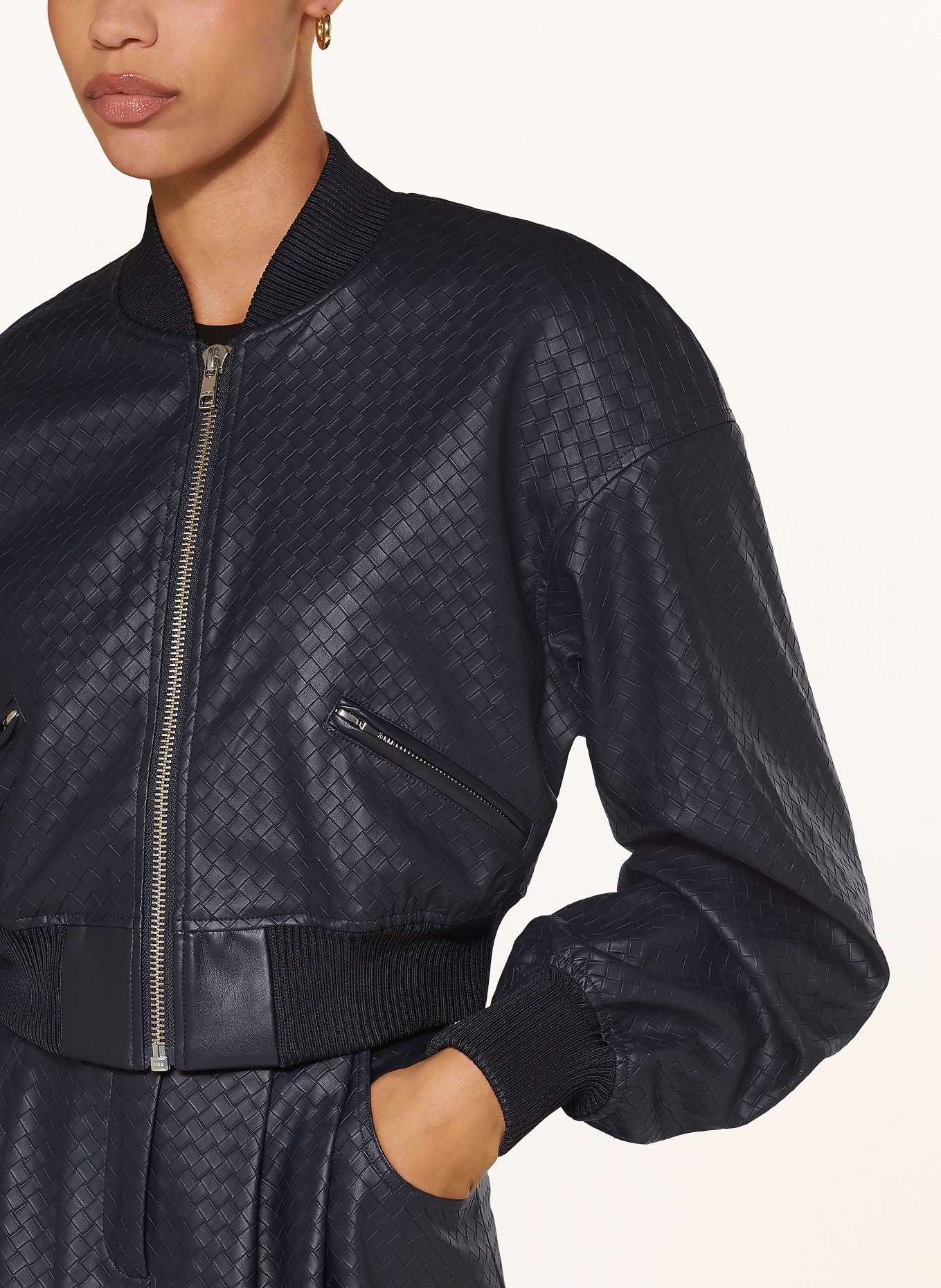 Leather look bomber jacket discount