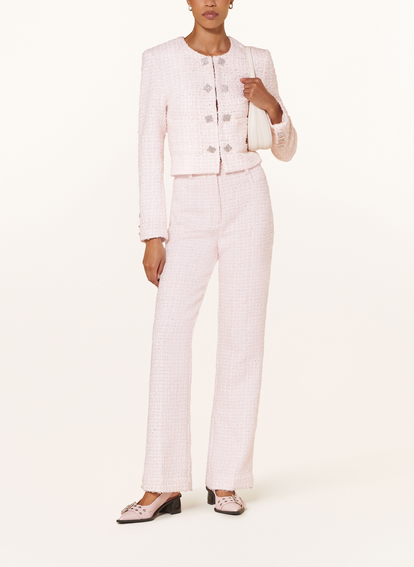 ROTATE Trousers with sequins: WHITE / PINK / GOLD