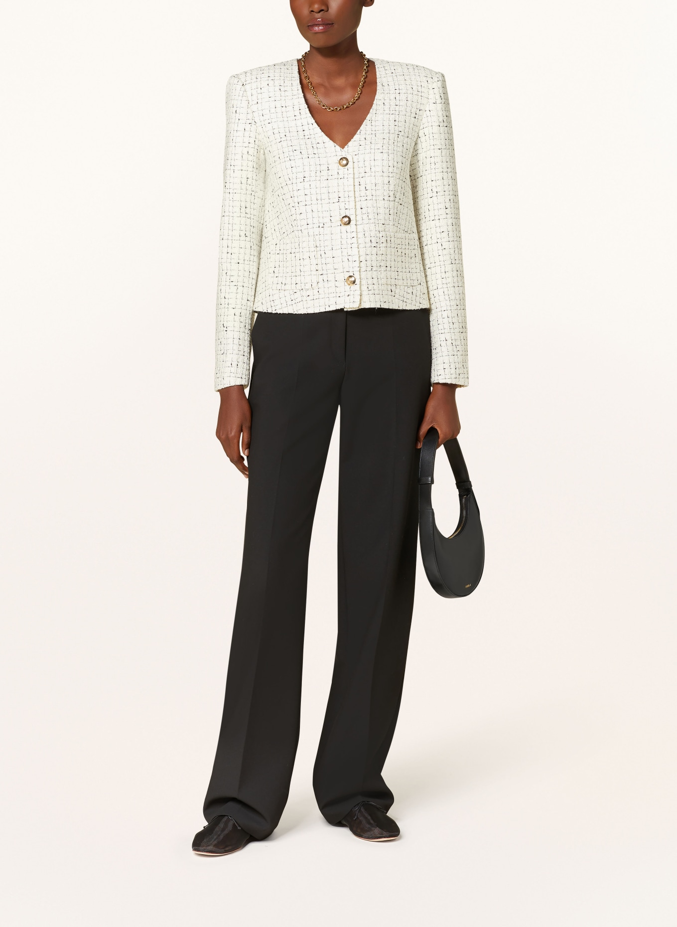 ANINE BING Bouclé jacket ANITTA with glitter thread: white/black white/black