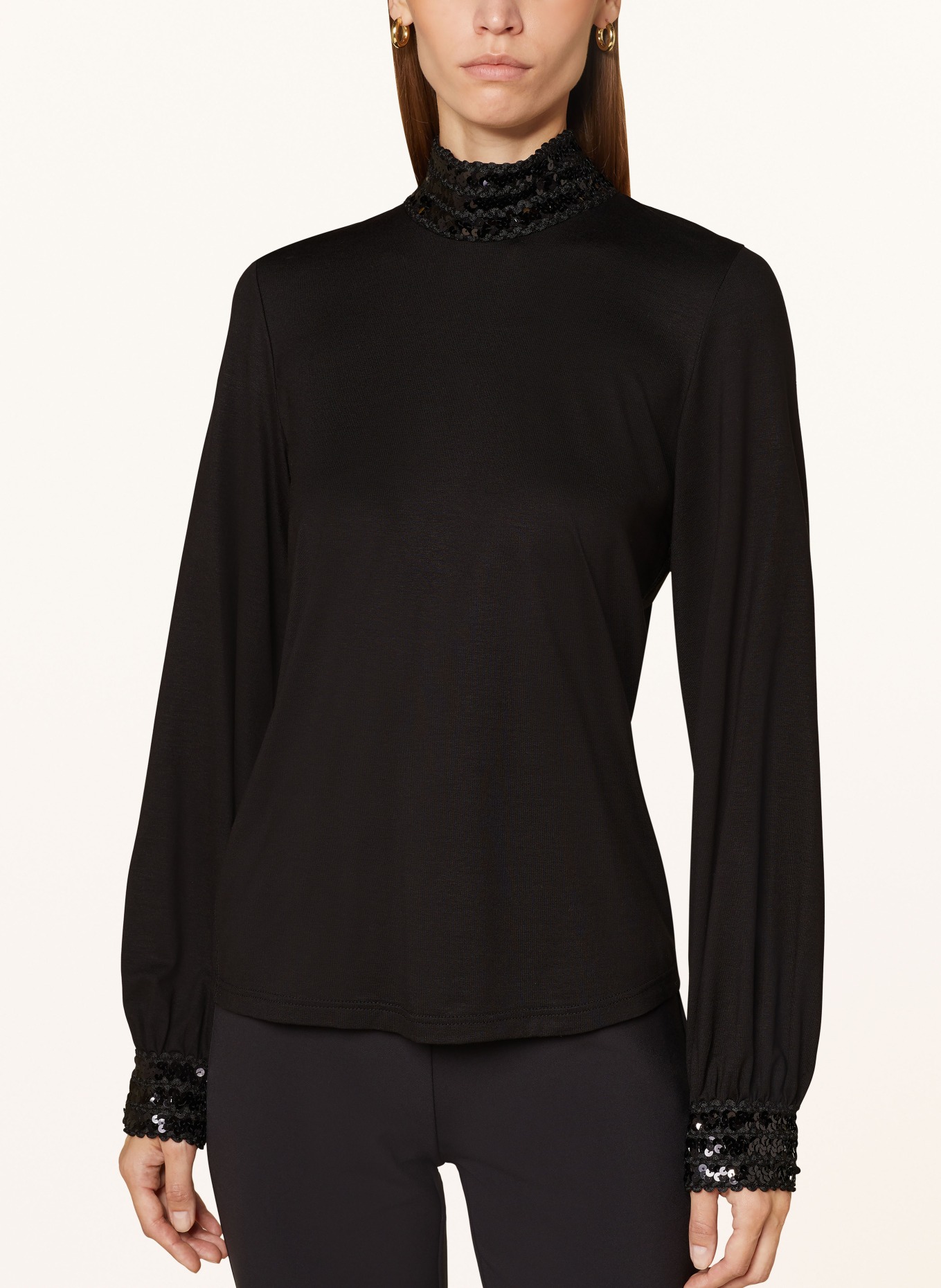 lilienfels Long sleeve shirt with sequins, Color: BLACK (Image 4)