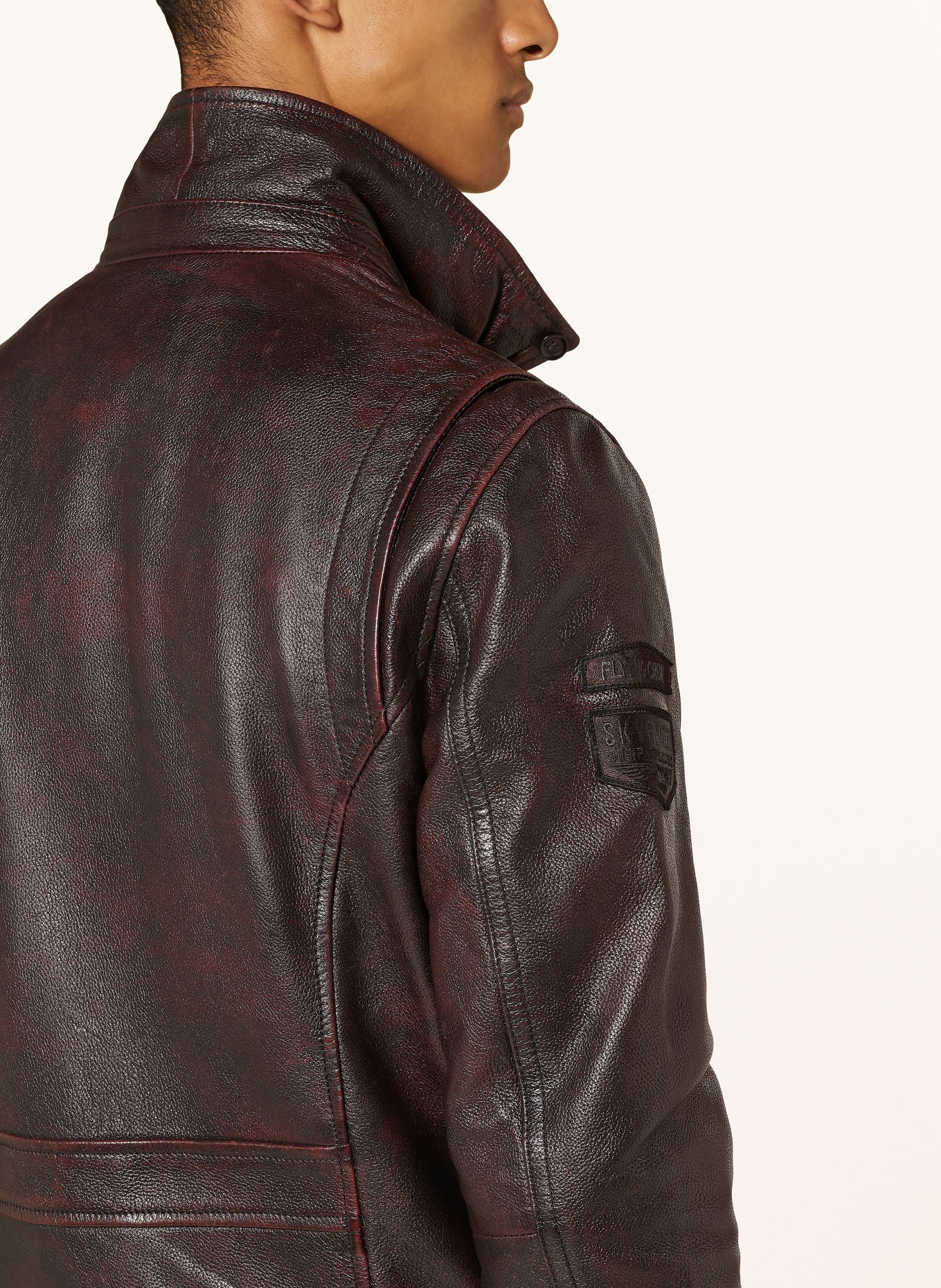 gipsy Leather jacket GMSTARPILOT with detachable collar in dark brown