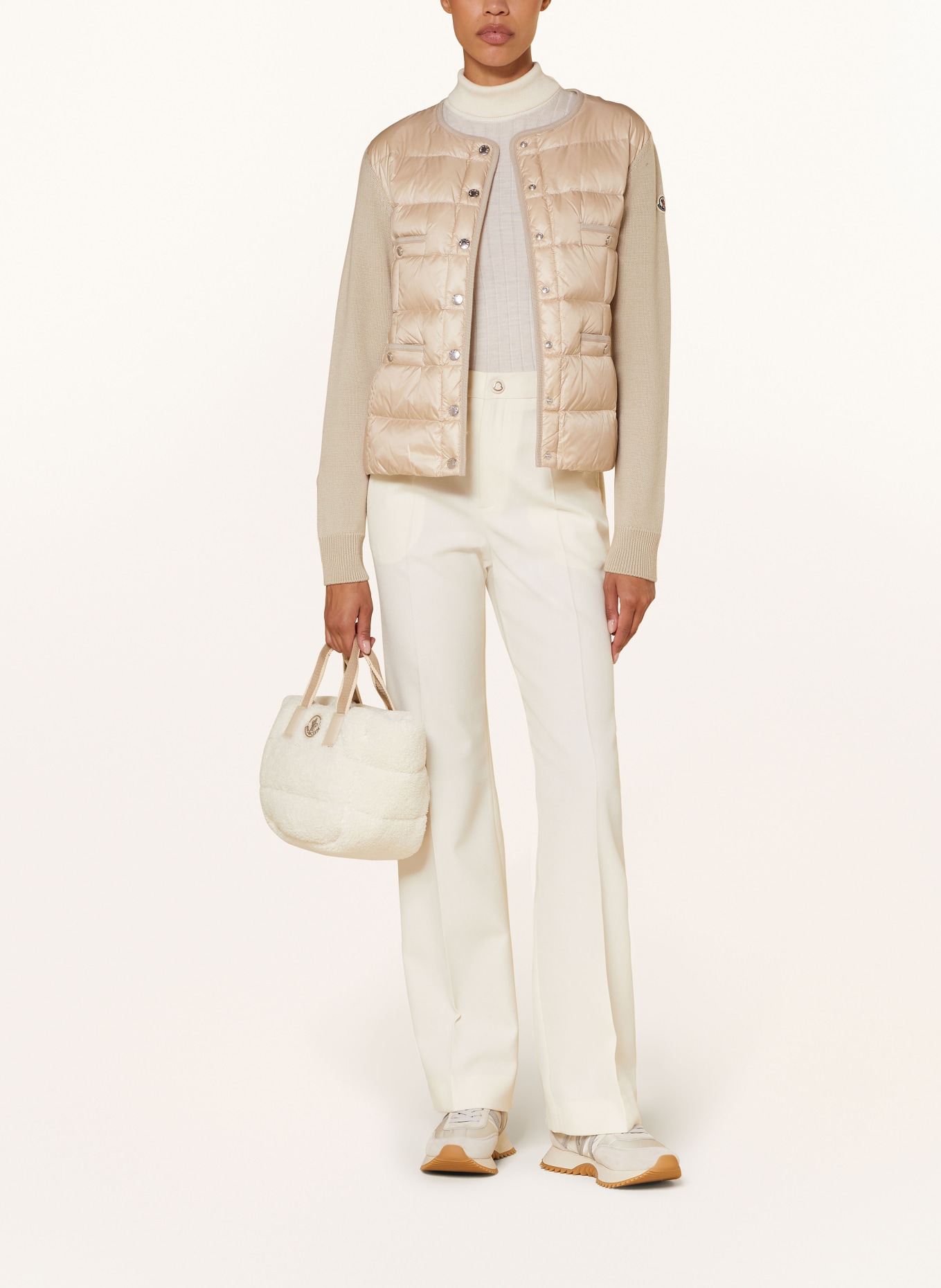 MONCLER Strickjacke im Materialmix: HELLBRAUN