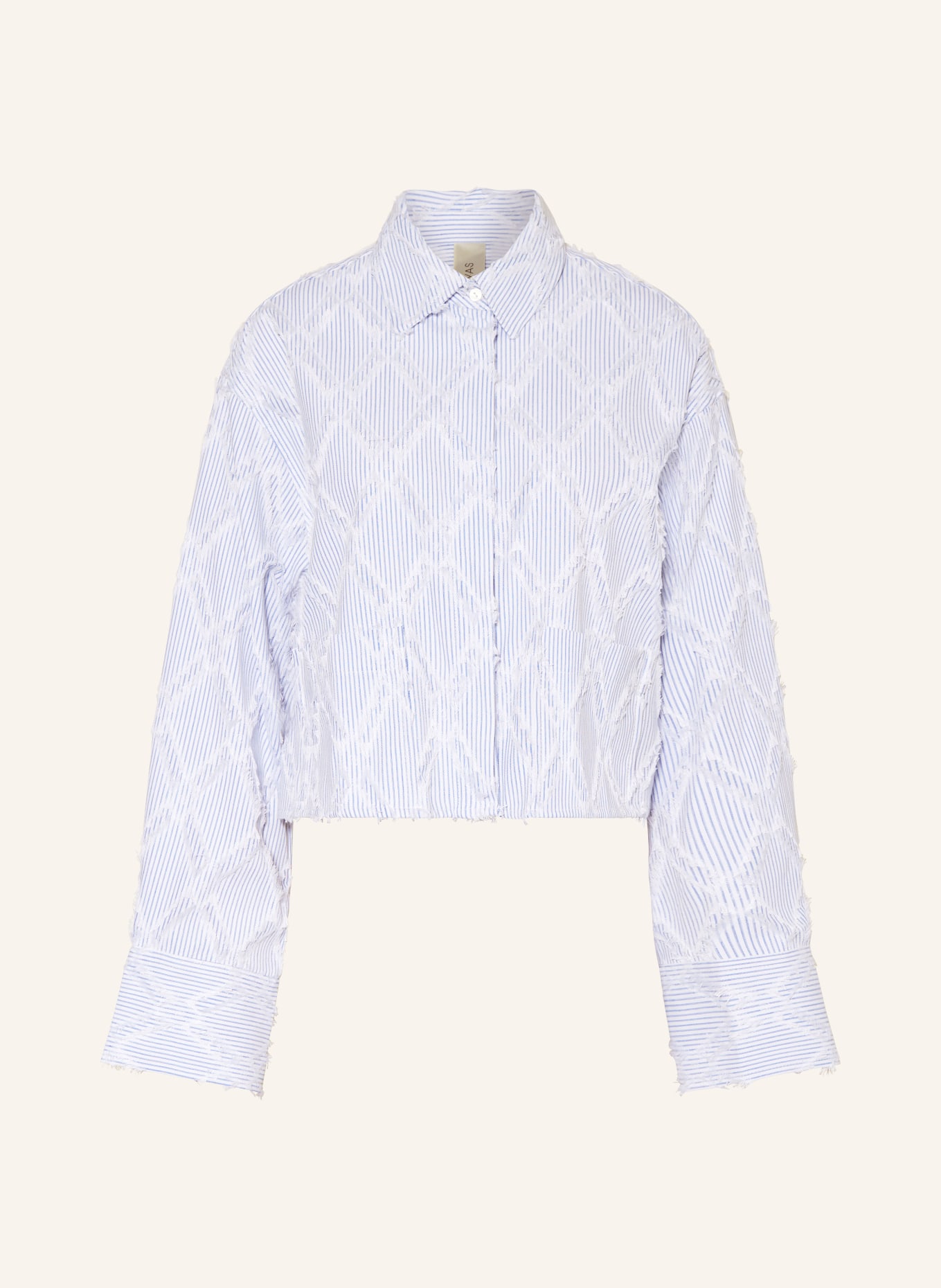 Y.A.S. Cropped-Hemdbluse: WEISS / HELLBLAU
