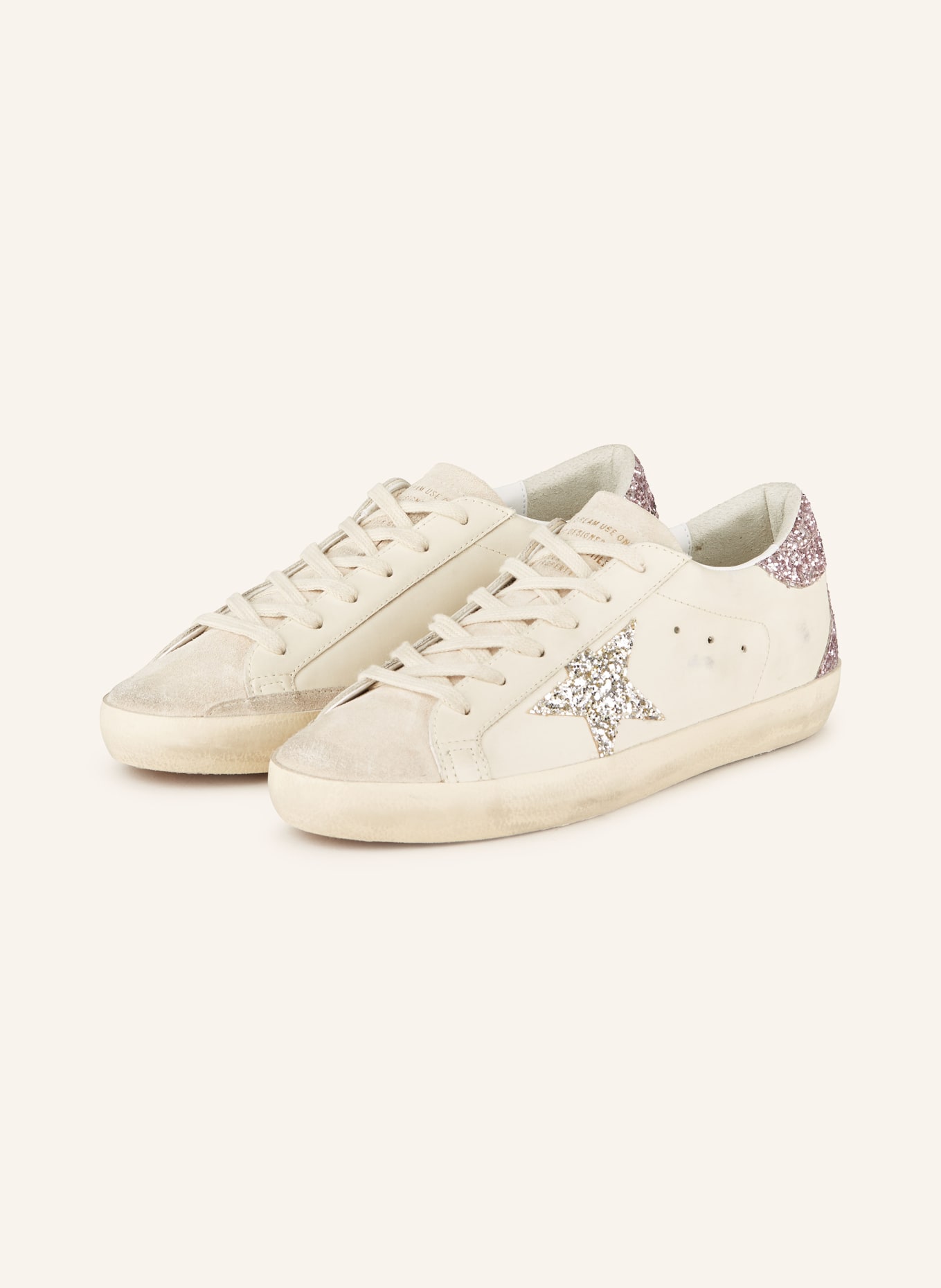 GOLDEN GOOSE Sneaker SUPER-STAR mit Pailletten: CREME
