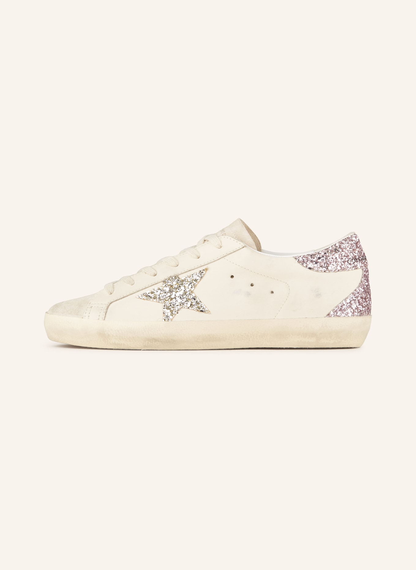 GOLDEN GOOSE Sneaker SUPER-STAR mit Pailletten: CREME