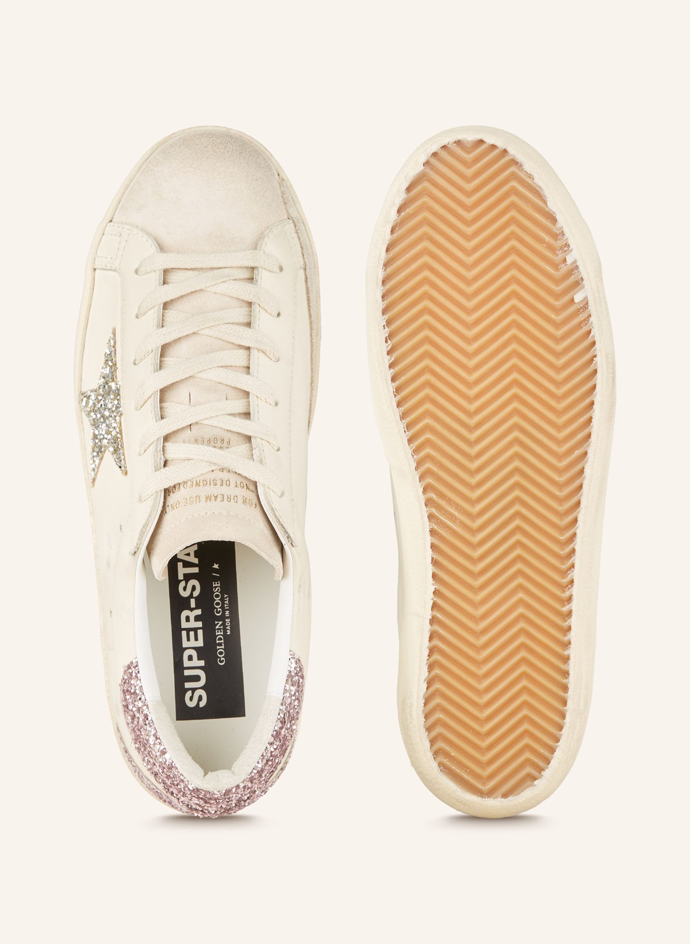 GOLDEN GOOSE Sneaker SUPER-STAR mit Pailletten: CREME