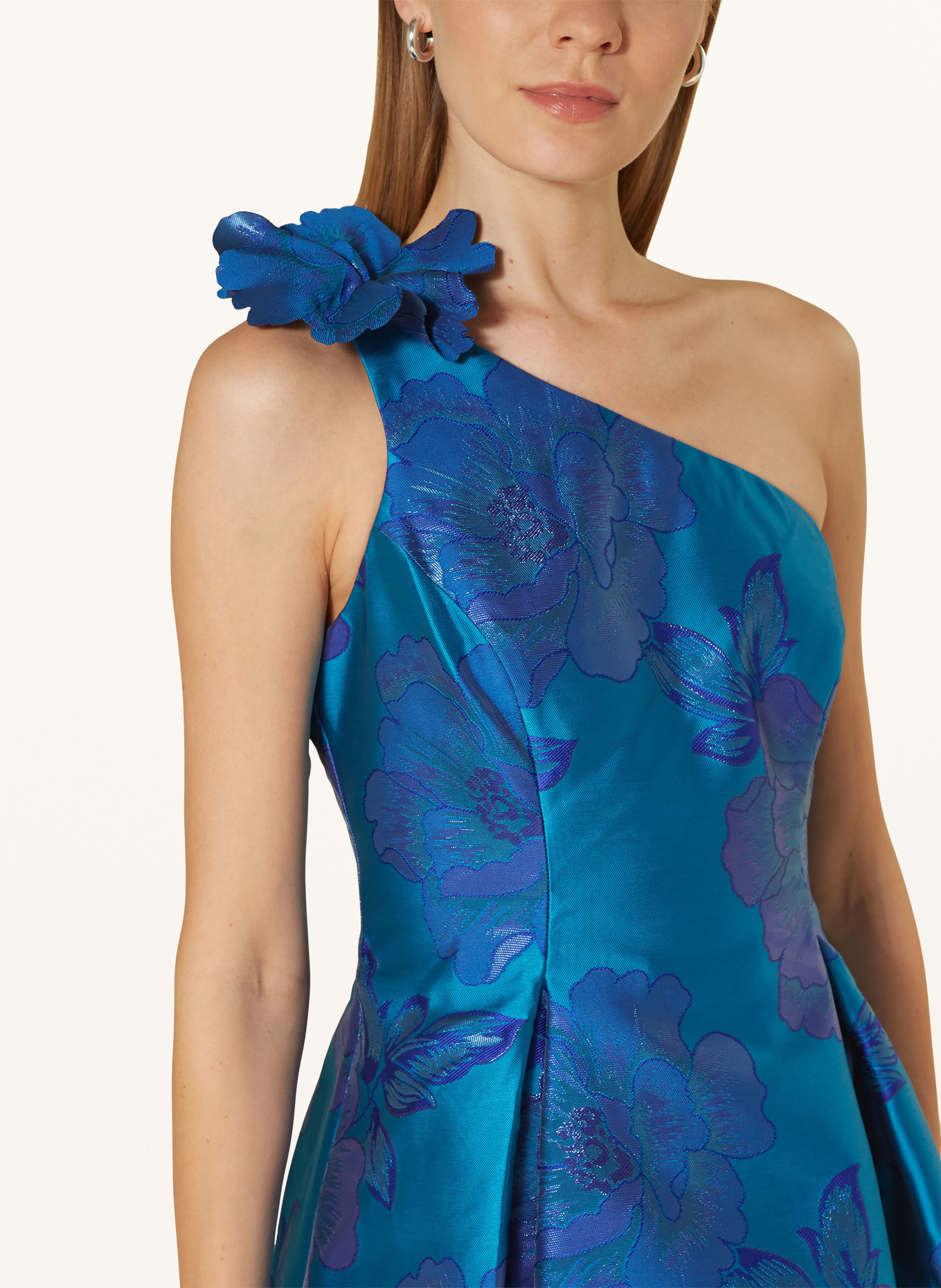 ADRIANNA PAPELL One shoulder dress made of jacquard in teal blue