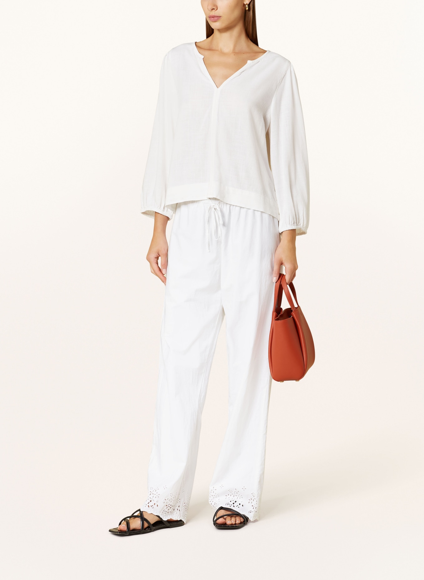 NEO NOIR SARLA blouse shirt with linen and 3/4 sleeves, Color: WHITE (Image 2)