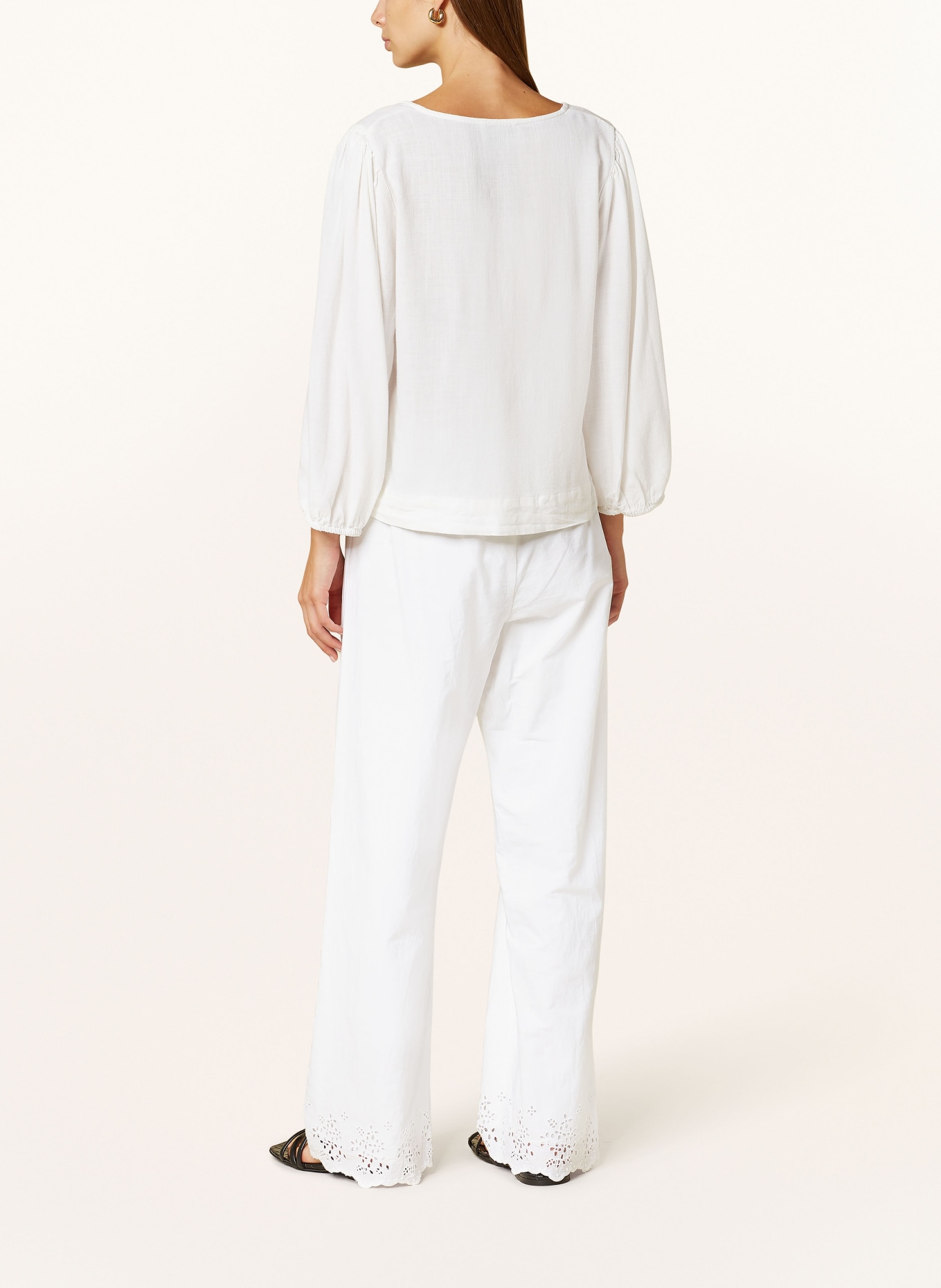 NEO NOIR SARLA blouse shirt with linen and 3/4 sleeves, Color: WHITE (Image 3)