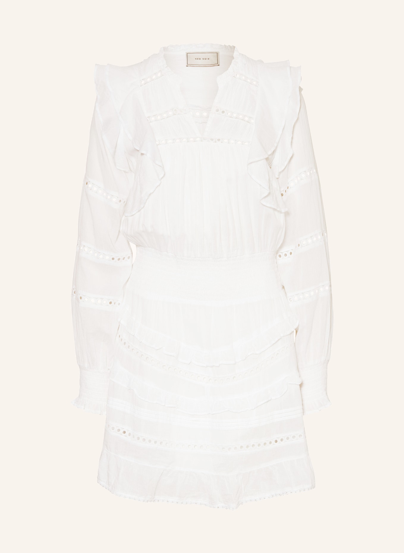 NEO NOIR Kleid mit Rüschen und Lochspitze: WEISS